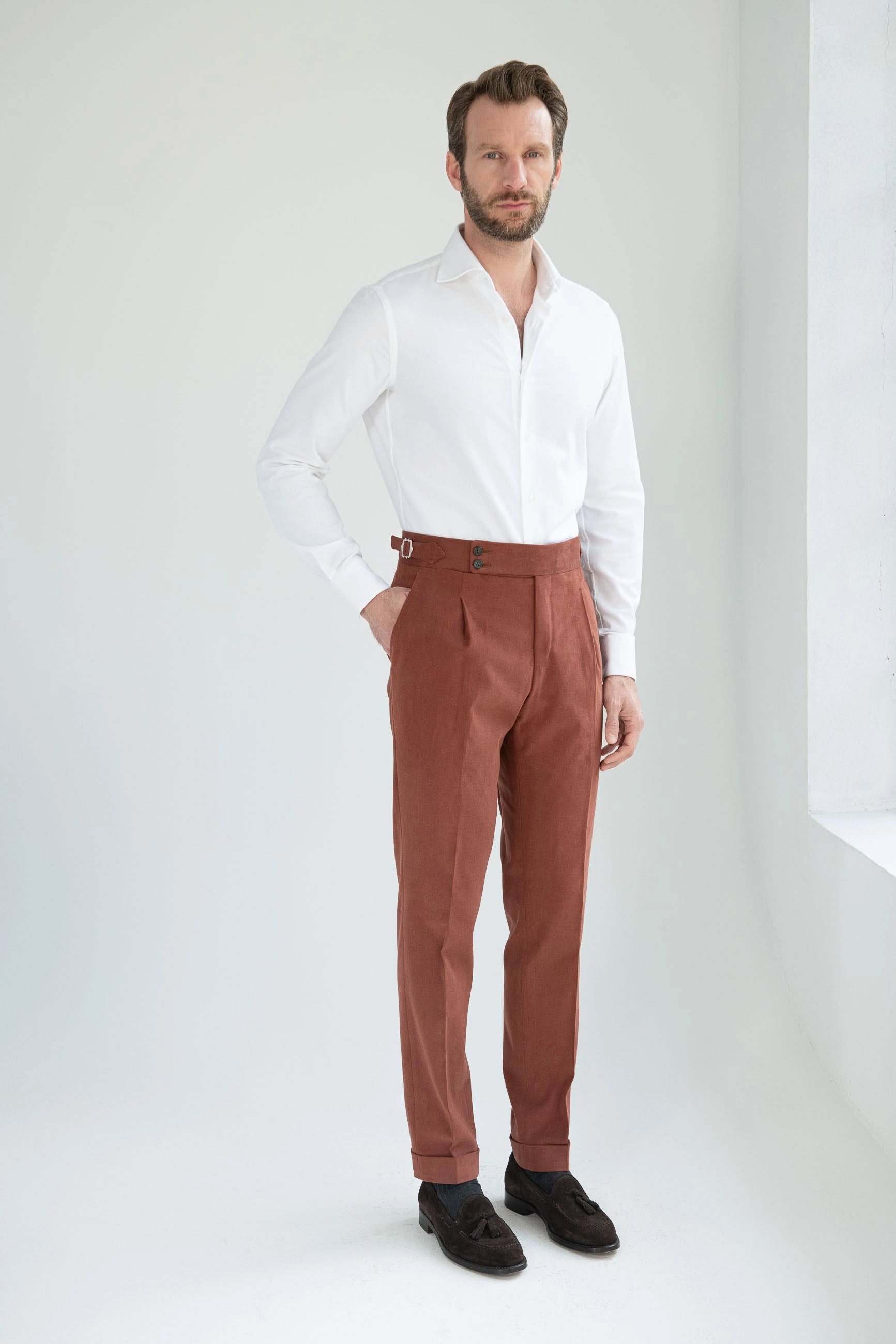 Brick cotton trousers "Soragna Capsule Collection" - Made in Italy Universal Fit System Dynamic Fit