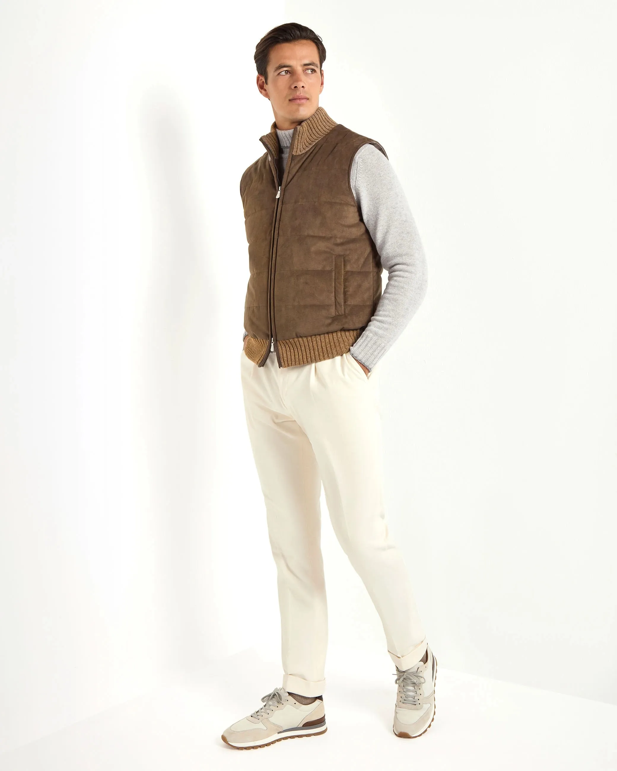 Brown alcantara vest - Made in Italy ScratchResistant Zippers Detachable Components