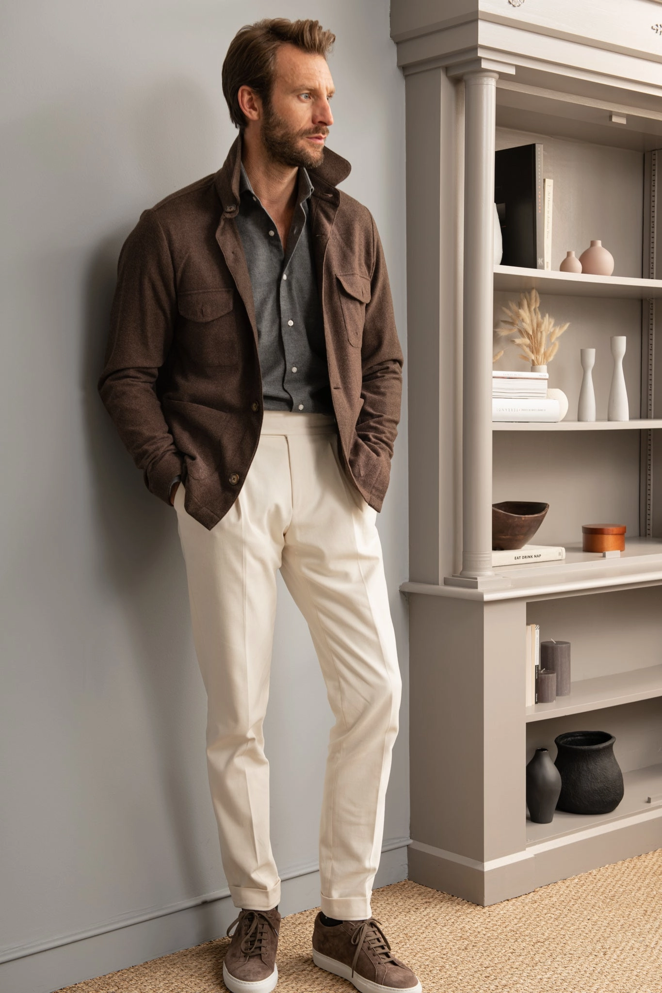 Thermal Comfort Brown Safari Jacket flannel Super 180'S ?C Made in Italy