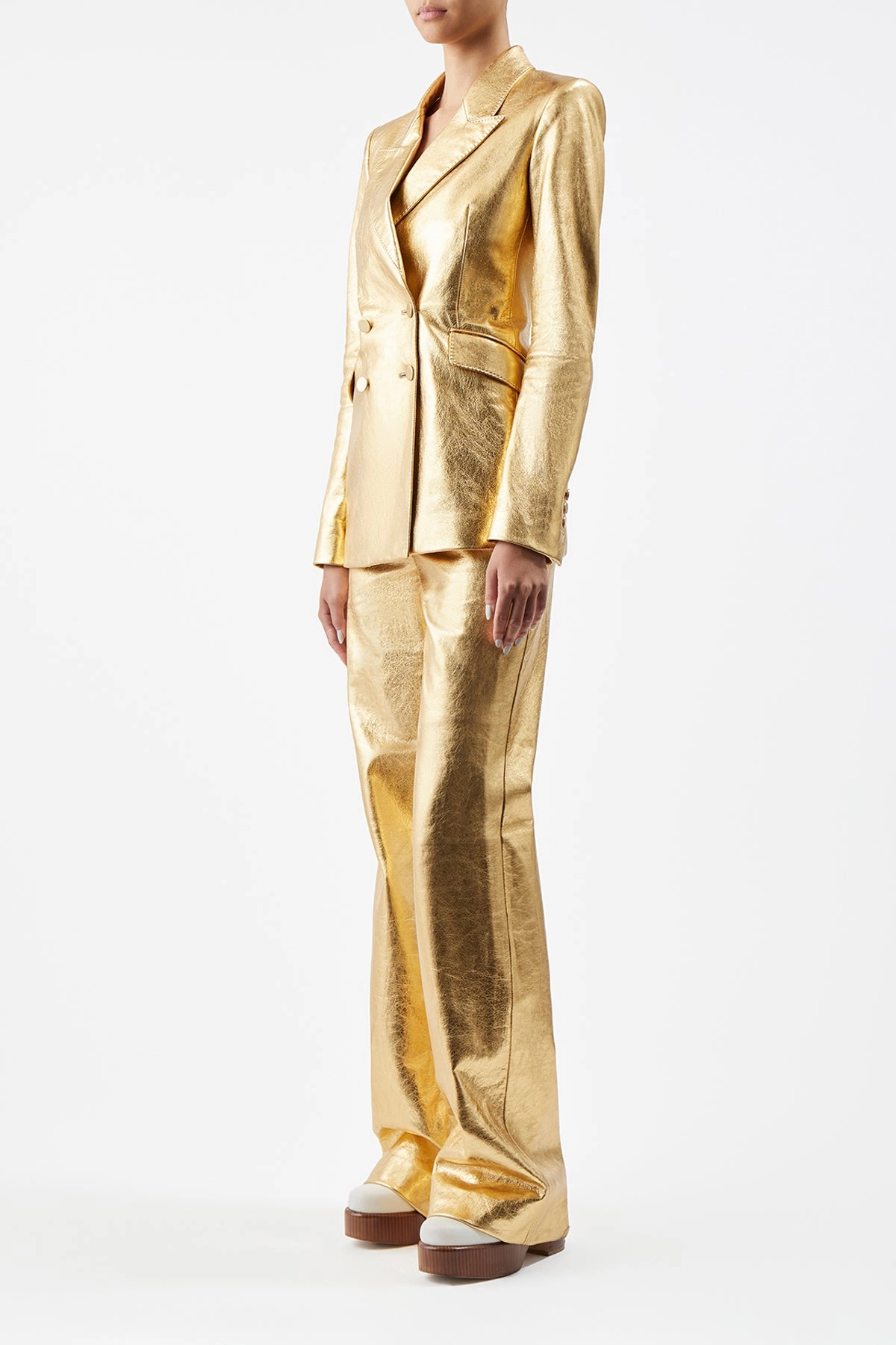 Executive Wear Tailored Shoulder Padding Angela Blazer in Gold Metallic Nappa Leather