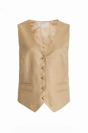 Sleek Tailored Fit Coleridge Vest in Hay Virgin Wool and Silk Linen