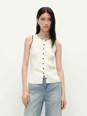 Button Detail Knit Vest Cold Day Fashion Roomy Waist