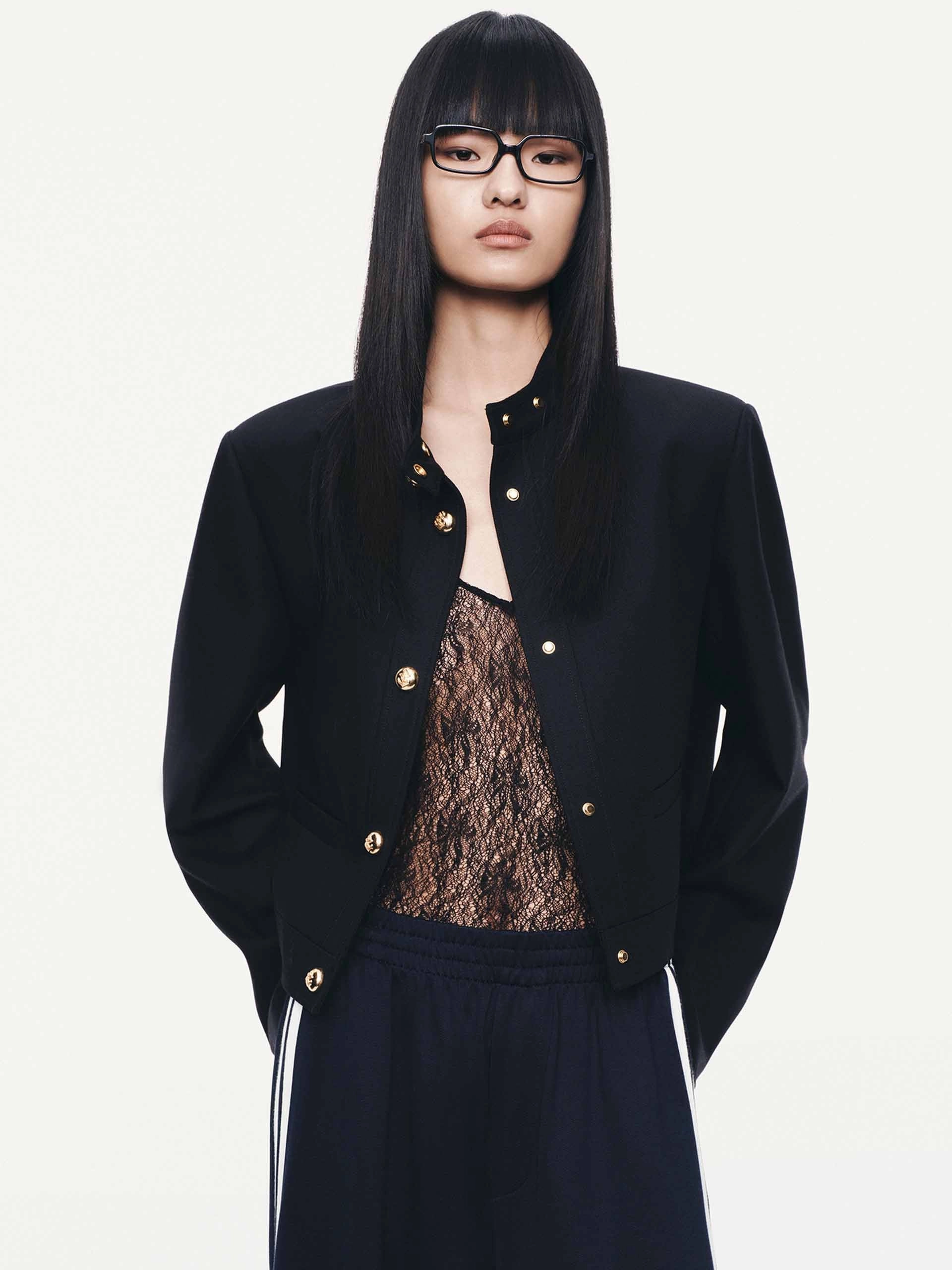 Bright Color Mock Neck Cropped Jacket