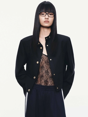 Mock Neck Cropped Jacket Cold Ready Look