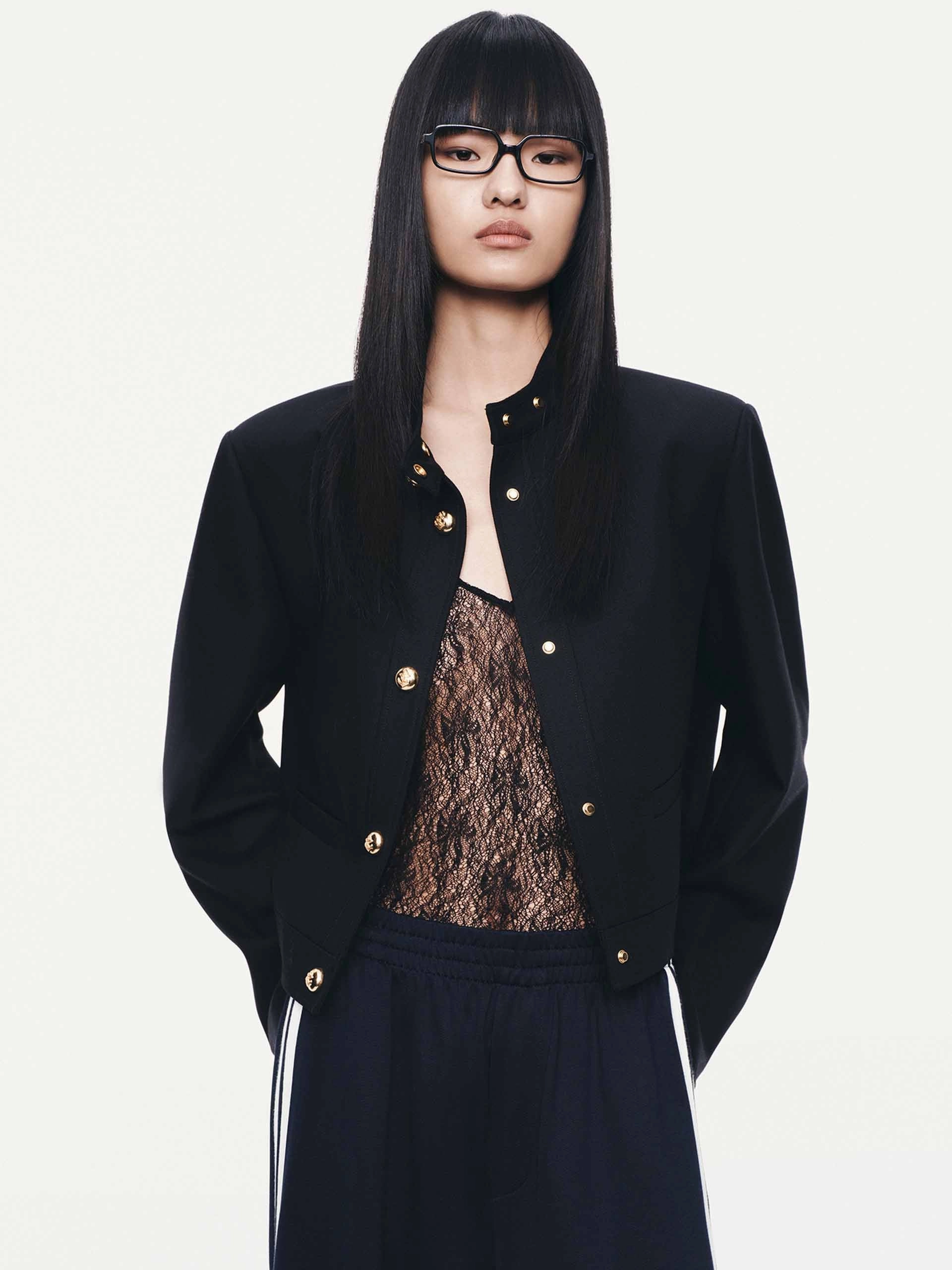 Neutral Street Style Mock Neck Cropped Jacket