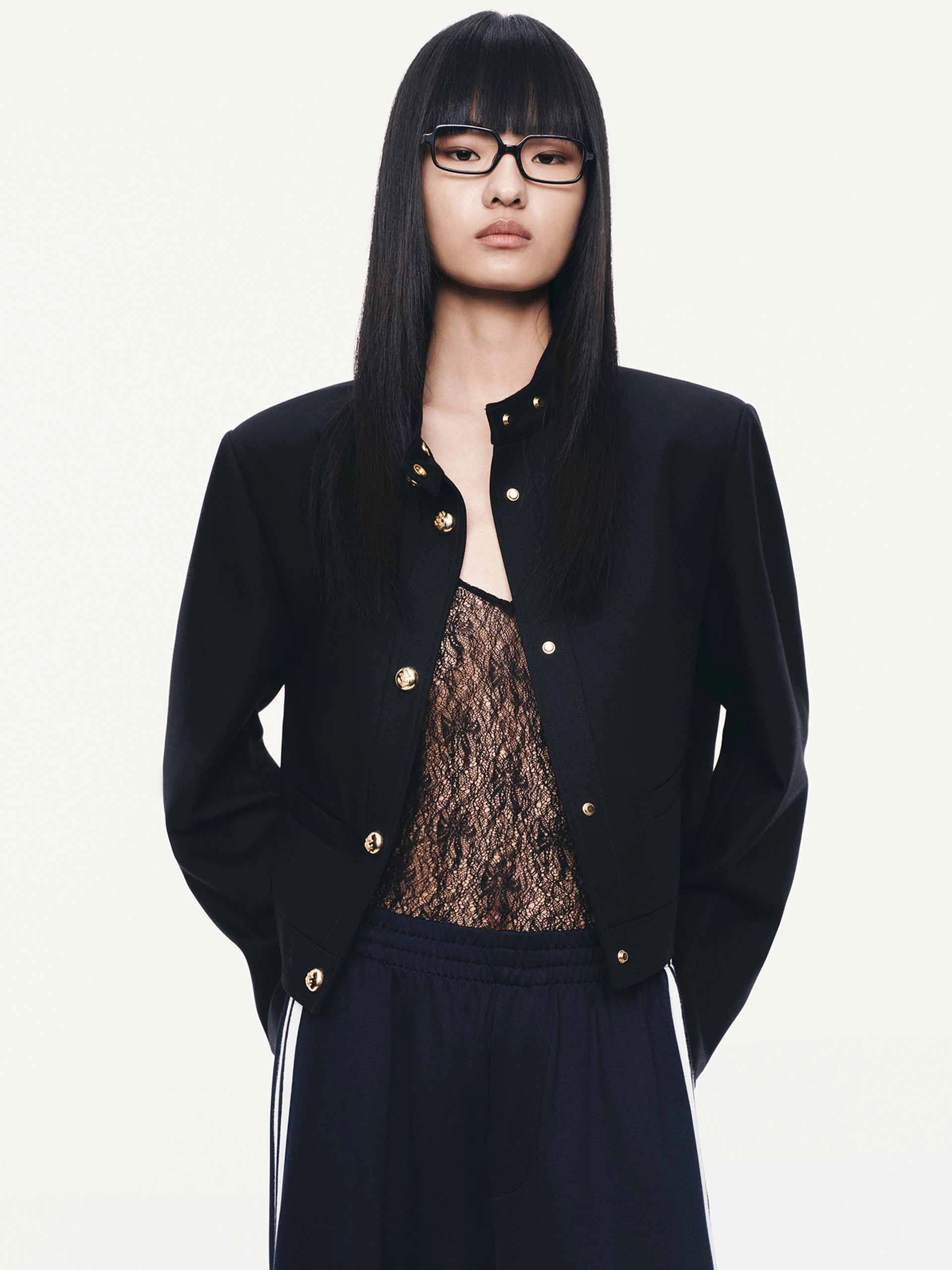 Kangaroo Pocket Mock Neck Cropped Jacket