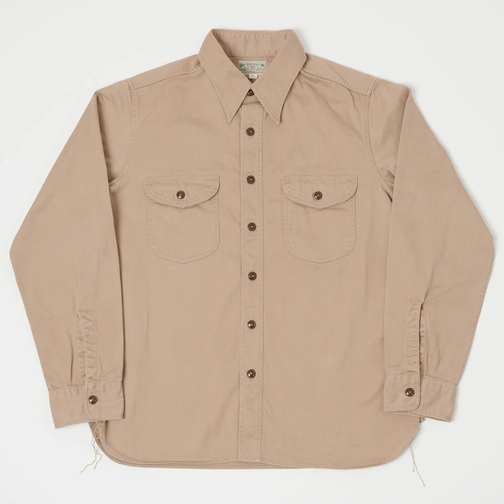 Fitted Shape Buzz Rickson's Herringbone Work Shirt - Beige