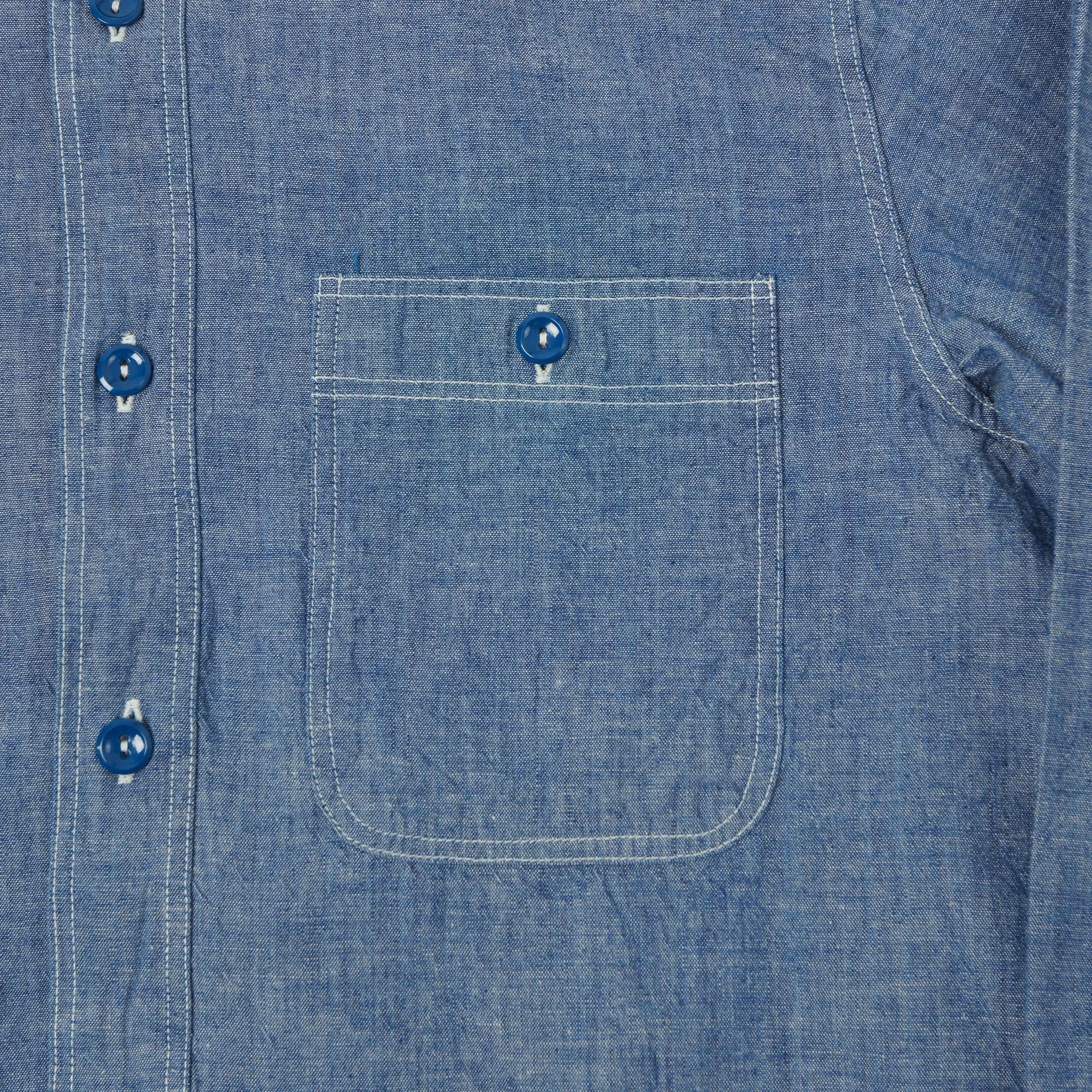 Buzz Rickson's U.S. Navy Chambray Work Shirt - Blue Premium Comfort Glossy Texture