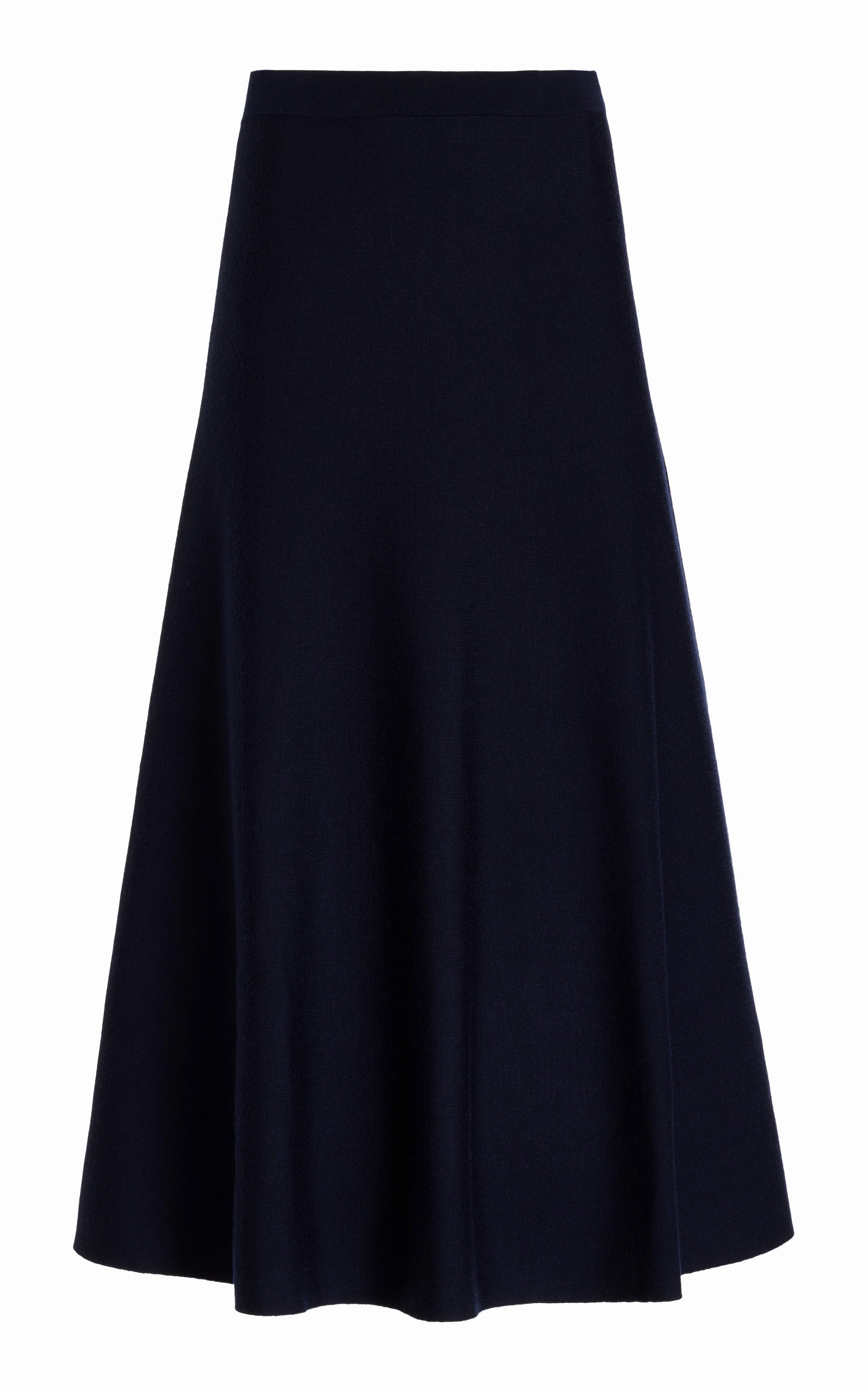 Sporty Casual Cashmere Touch Freddie Knit Midi Skirt in Dark Navy Merino Wool Cashmere