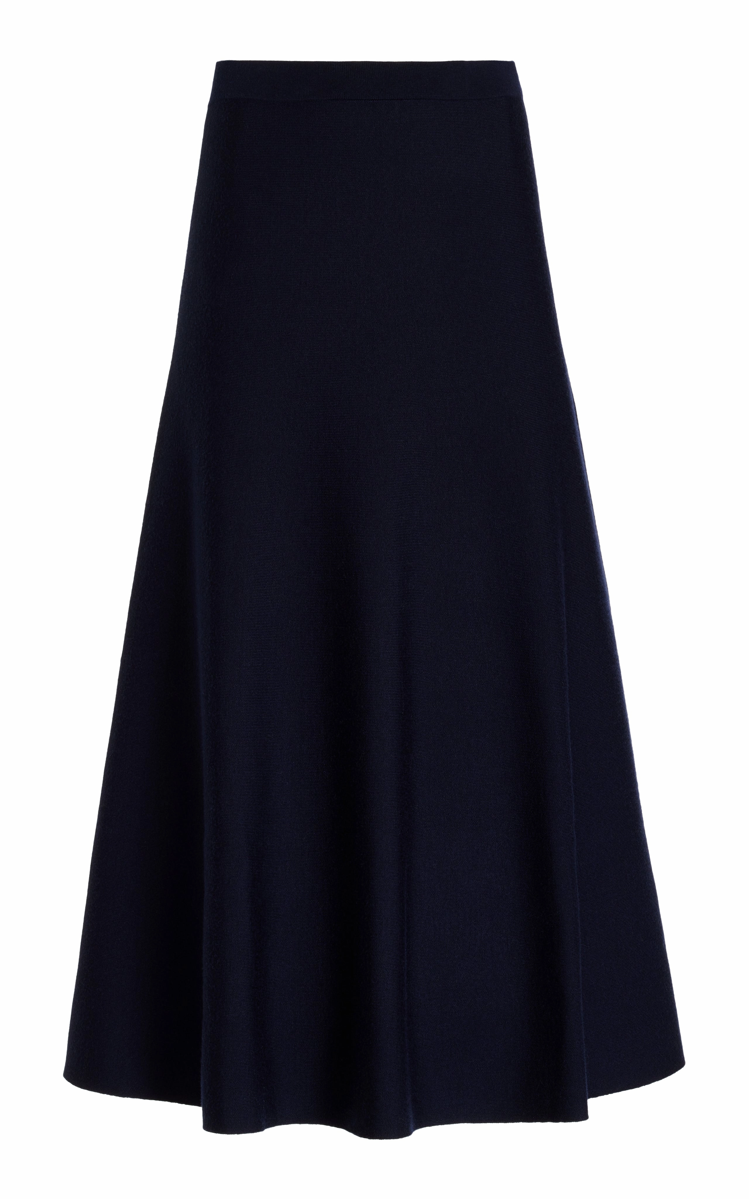 Subtle Shimmer Crisp Edge Freddie Knit Midi Skirt in Dark Navy Merino Wool Cashmere