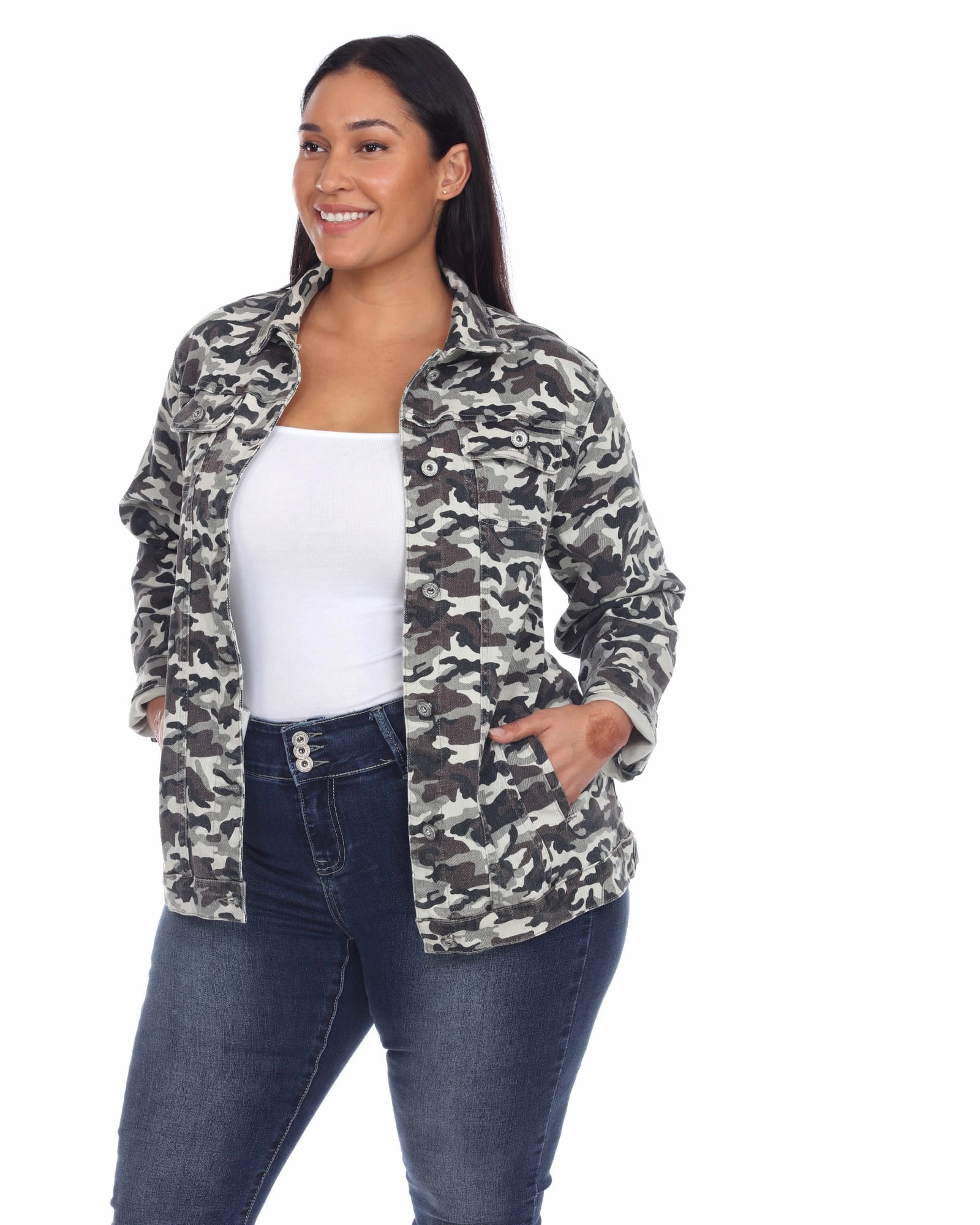 Draw Layer Flexibility Camo Denim Jacket | Grey Army