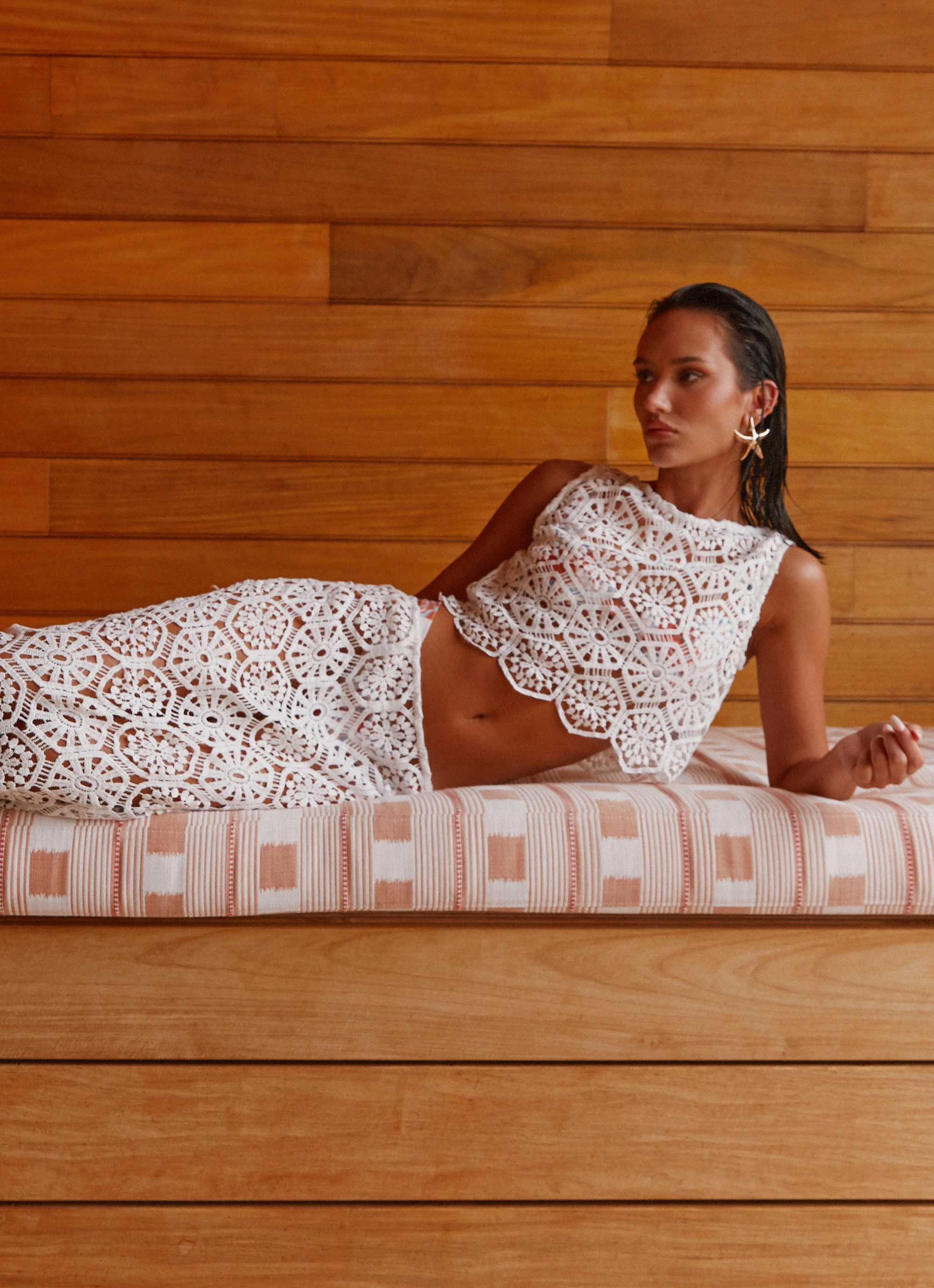 Temperature Regulating Design Mika Crochet Top - White