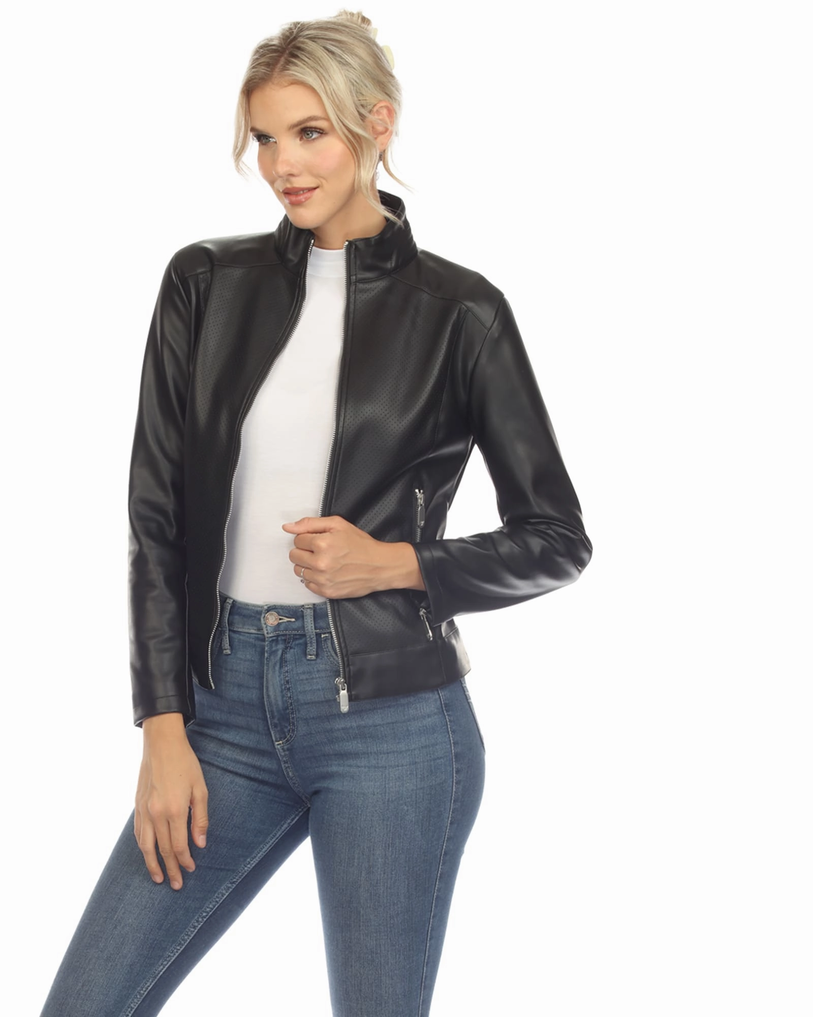 Windproof Barrier Design Possibility Women's Classic Biker Faux Leather Jacket | Black