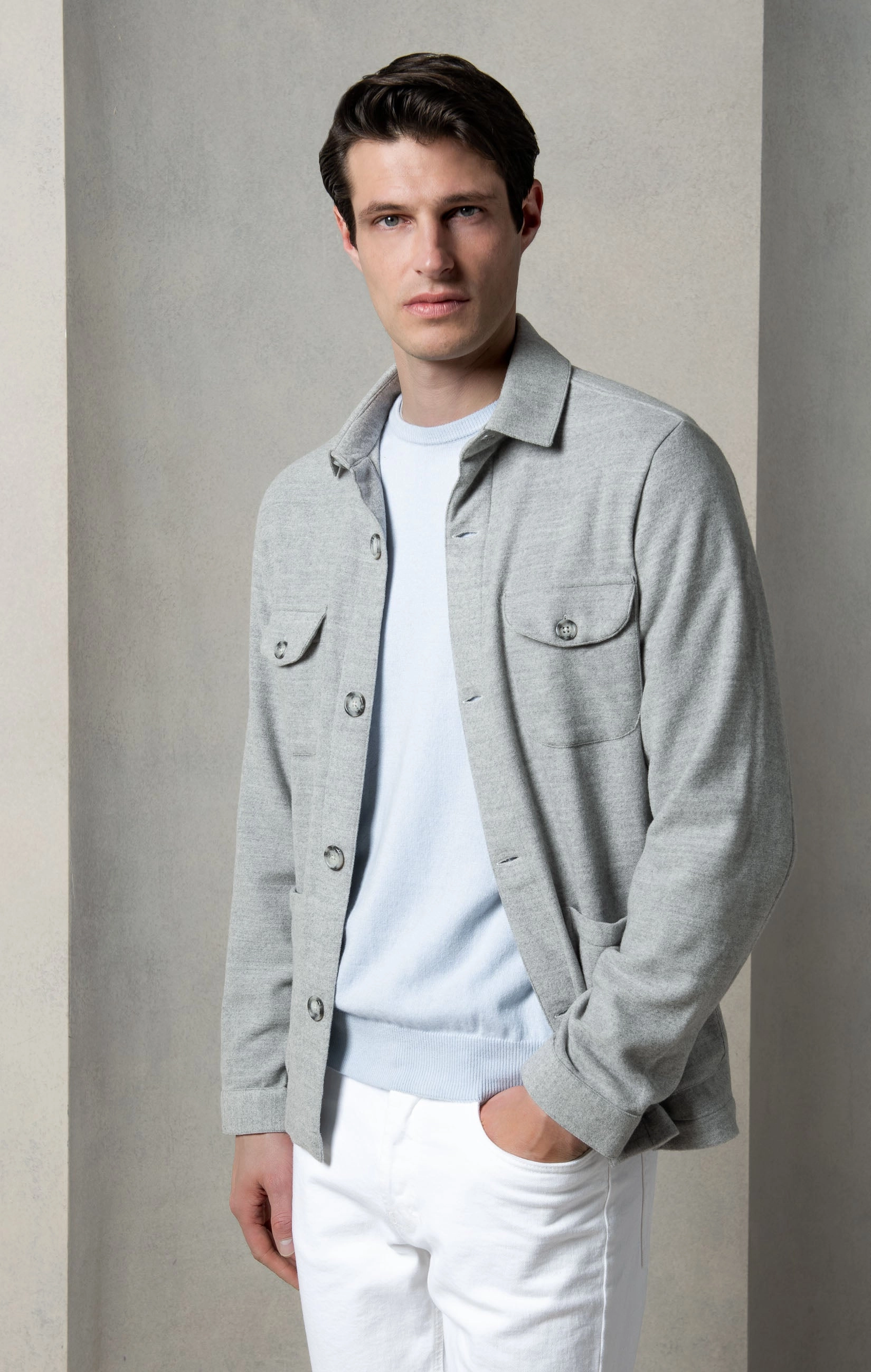 Light grey Safari Jacket flannel Super 180'S ?C Made in Italy Core Fit