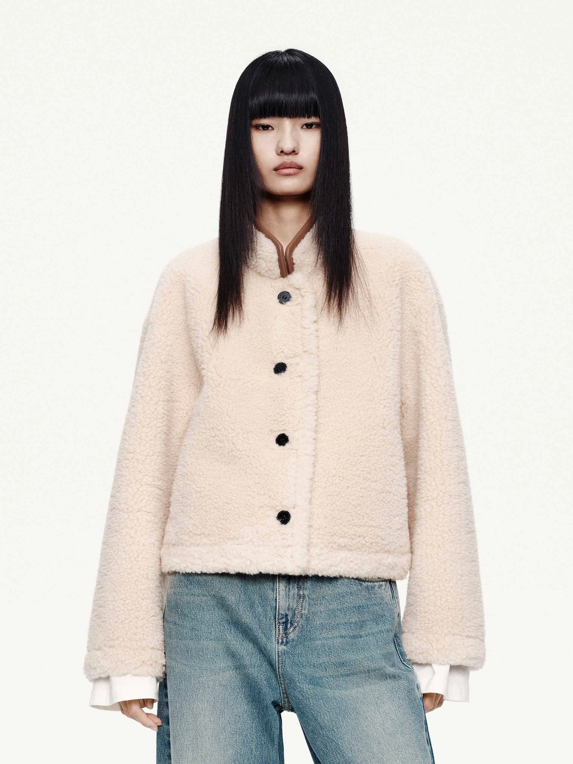 Faux Shearling Button Coat All Day Comfort Design Ergonomic Armhole Cut