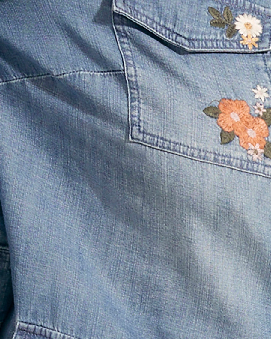 Cataleya Embroidered Utility Jacket | Medium Wash Shaving-cream