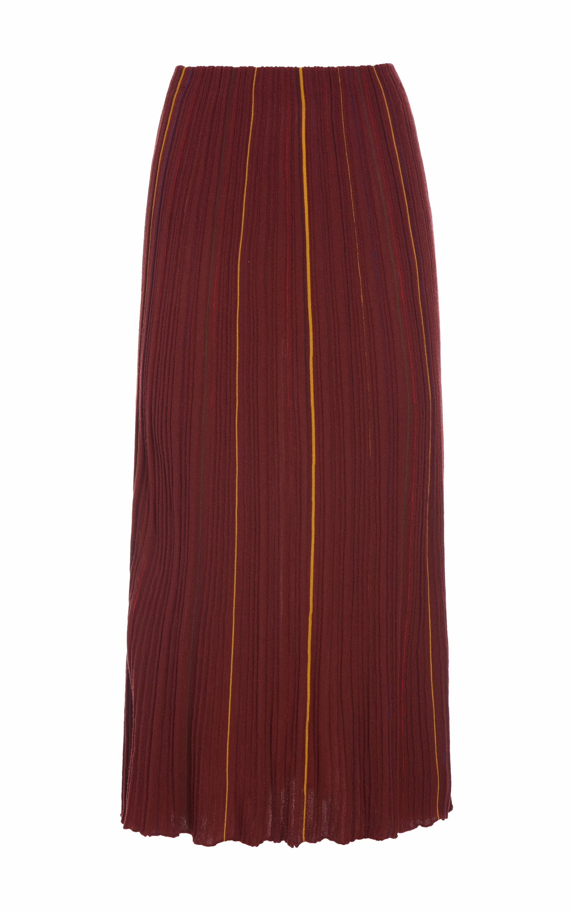 Celeano Pinstripe Knit Midi Skirt Burnt Sienna Merino Wool Style Fusion