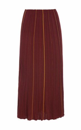 Celeano Pinstripe Knit Midi Skirt Burnt Sienna Merino Wool Style Fusion