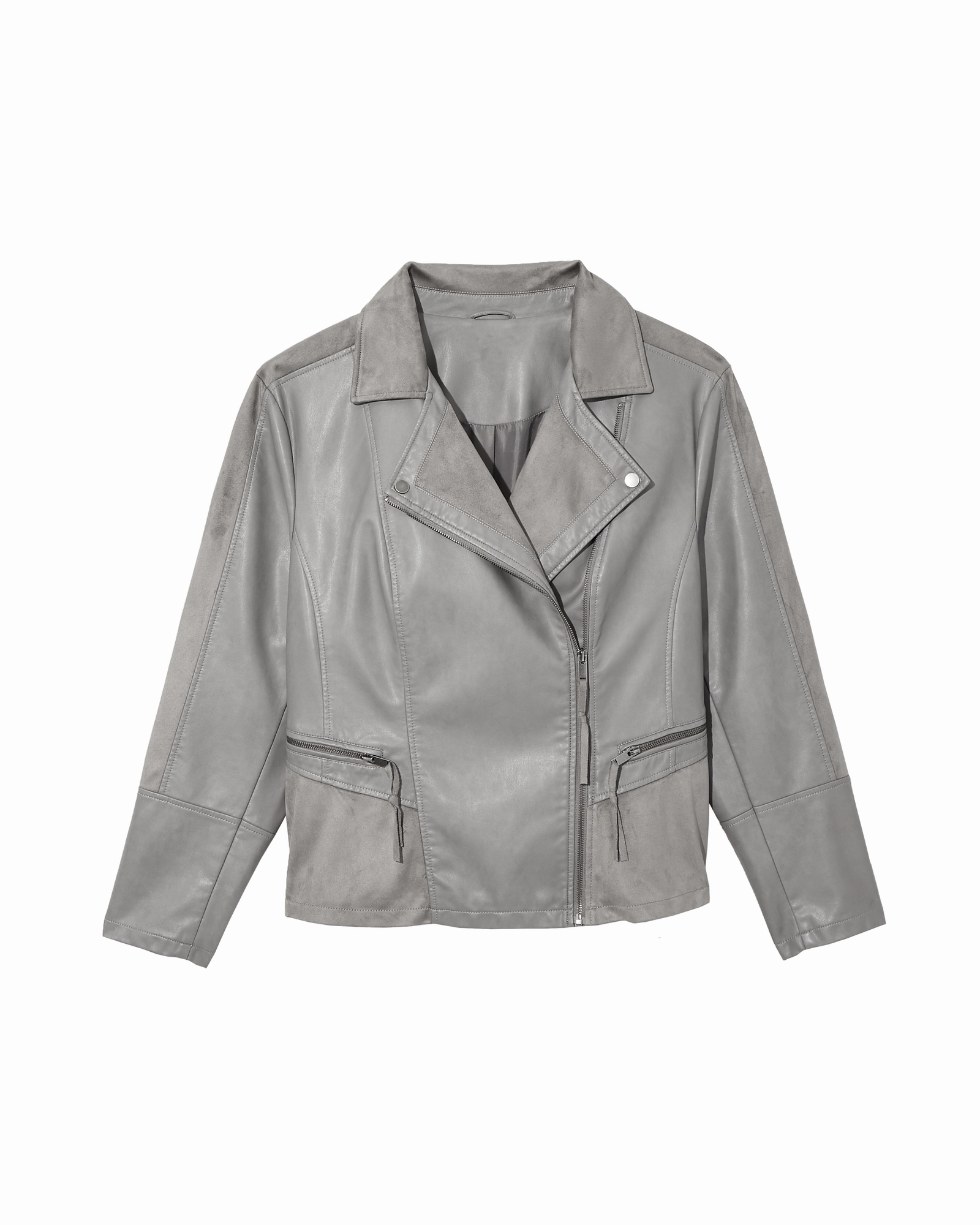 Compromise Chamomile Moto Jacket with Suede Details | Light Grey