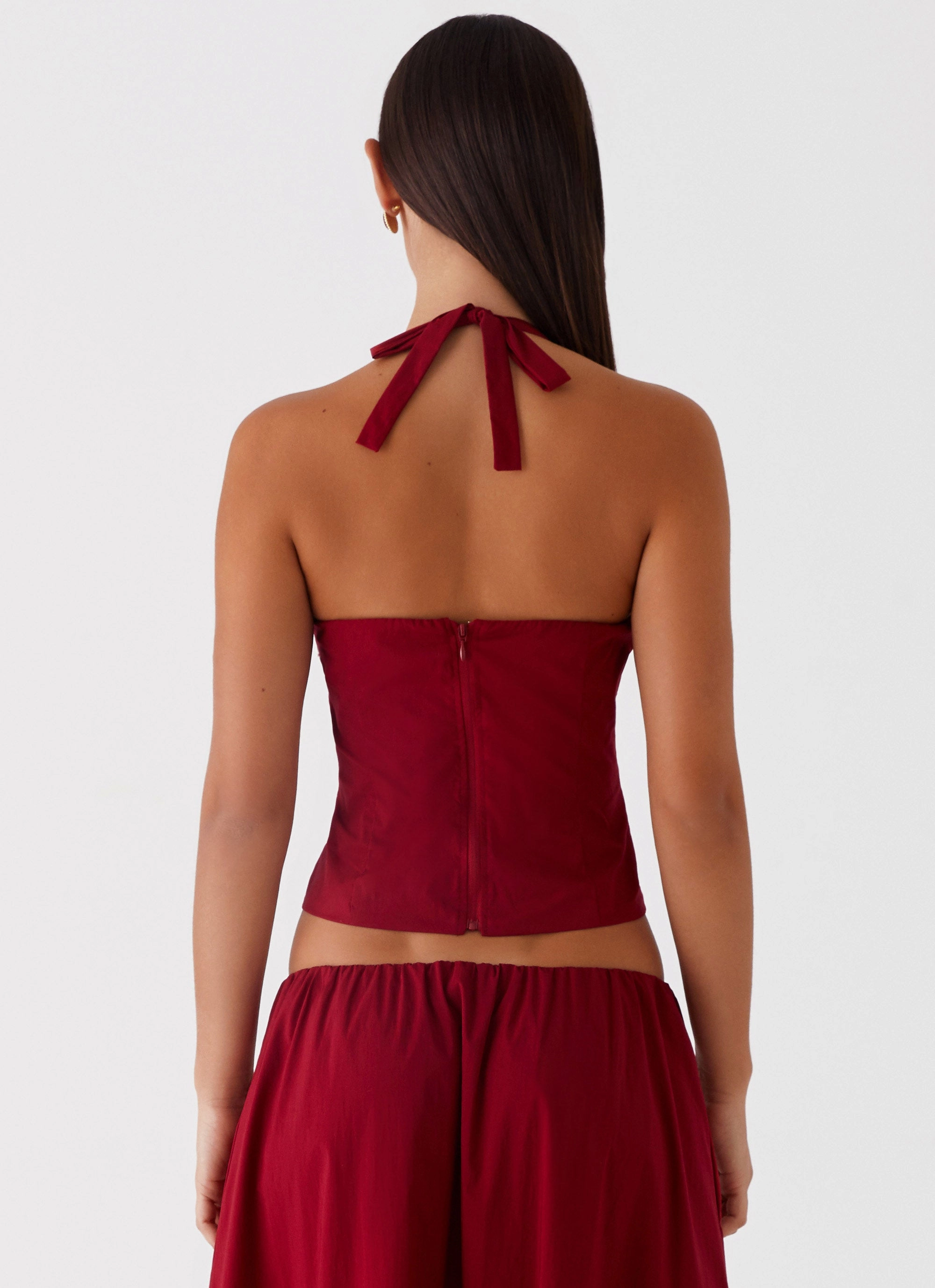 Contrast Panel Cheryl Bustier Halter Top - Cherry Red
