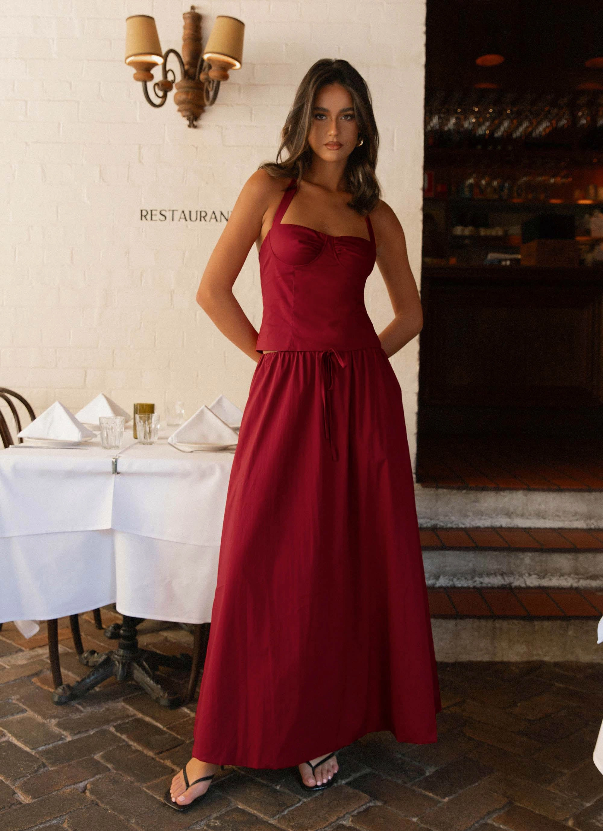 Cheryl Bustier Halter Top - Cherry Red Innovative Fabric