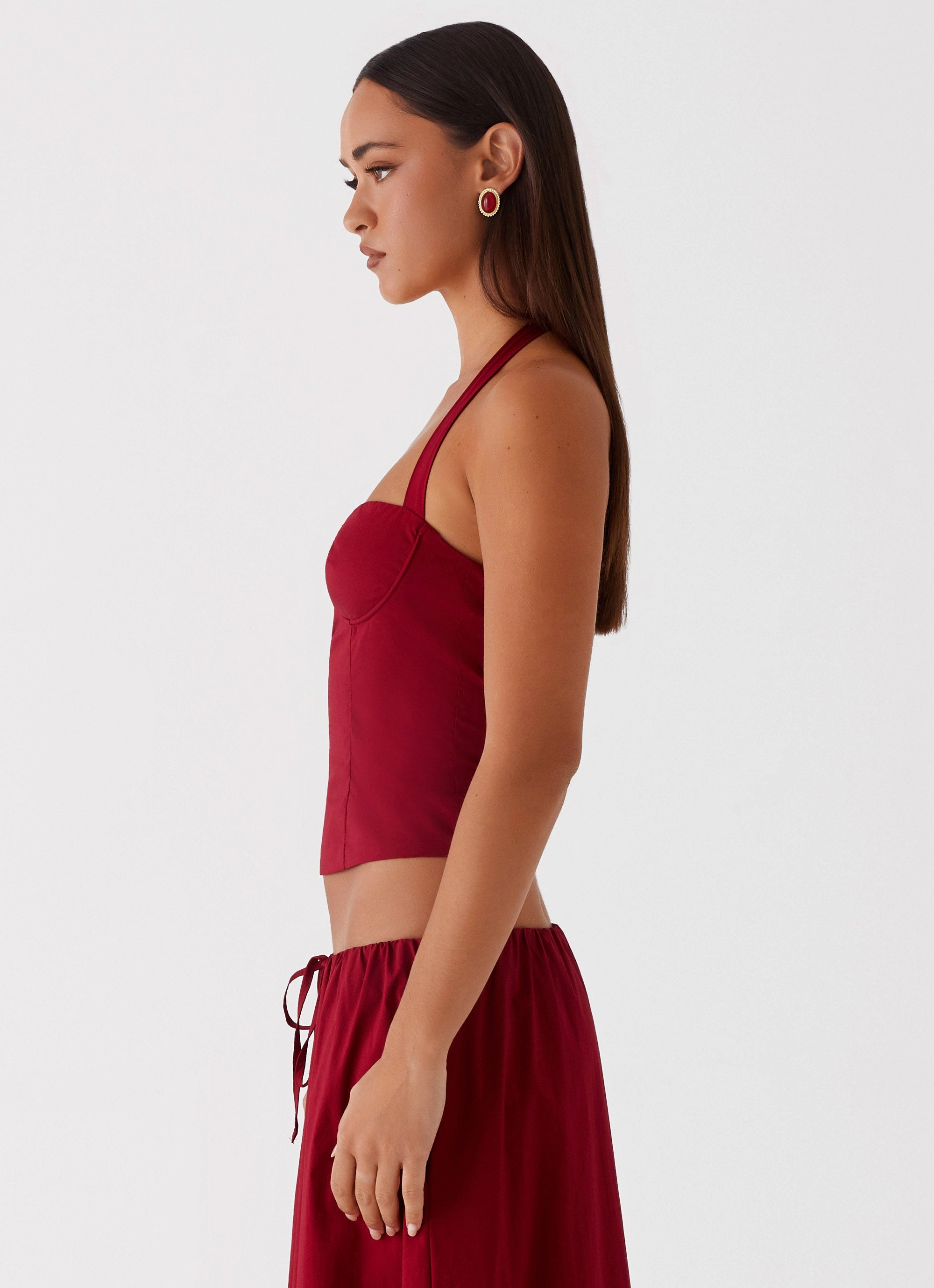 Cheryl Bustier Halter Top - Cherry Red Bold Accent