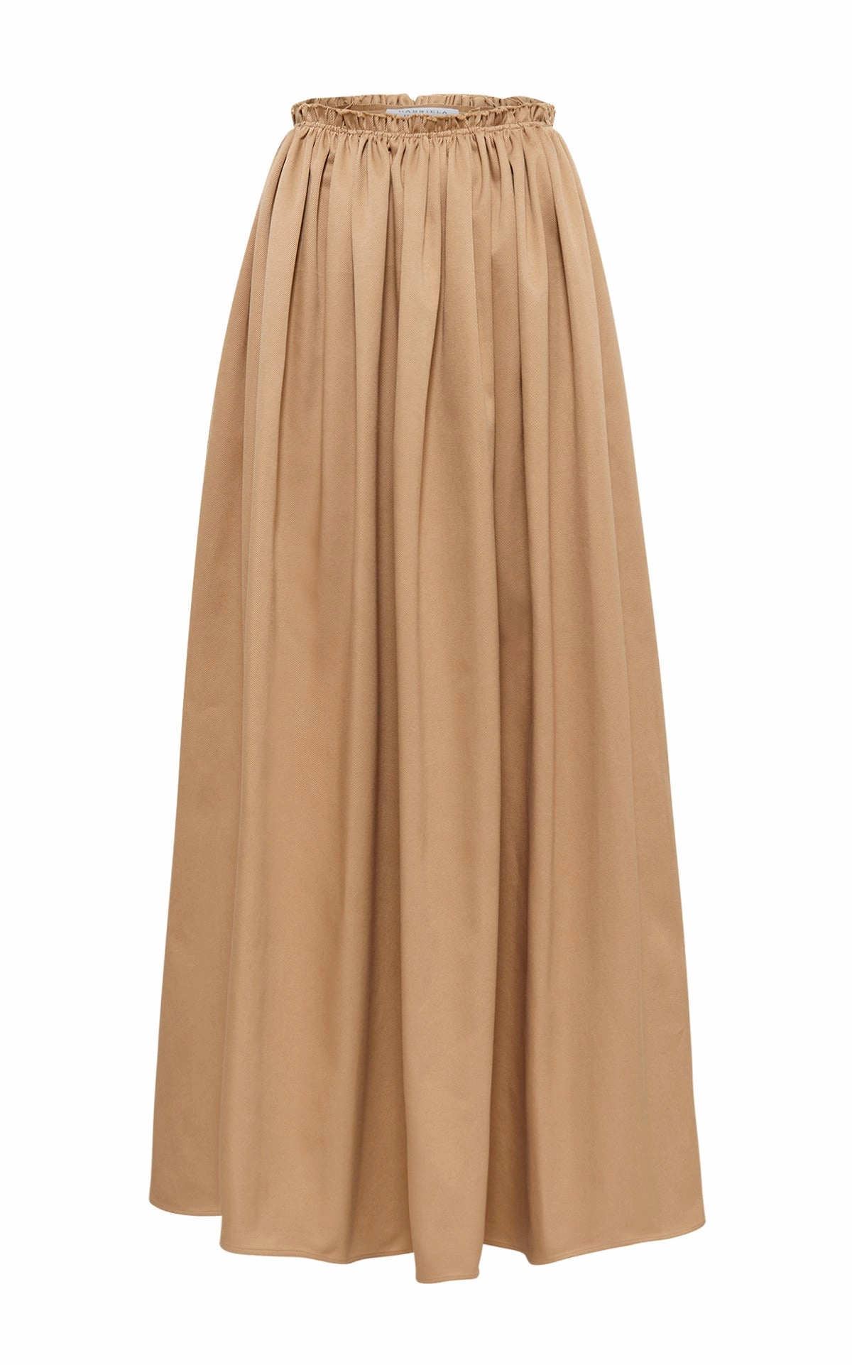 Chiara Pleated Midi Skirt in Camel Sea Island Cotton Twill Tea length Comfort Fit