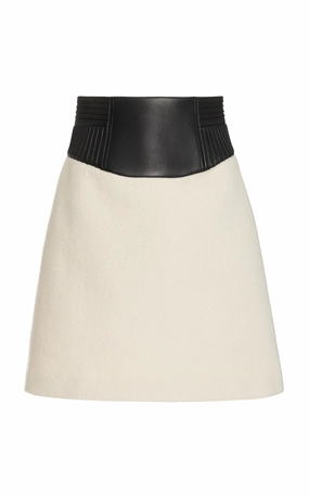 Relaxed Motion Felix Mini Skirt in Ivory Double-Face Recycled Cashmere Felt with Nappa Leather Waistband