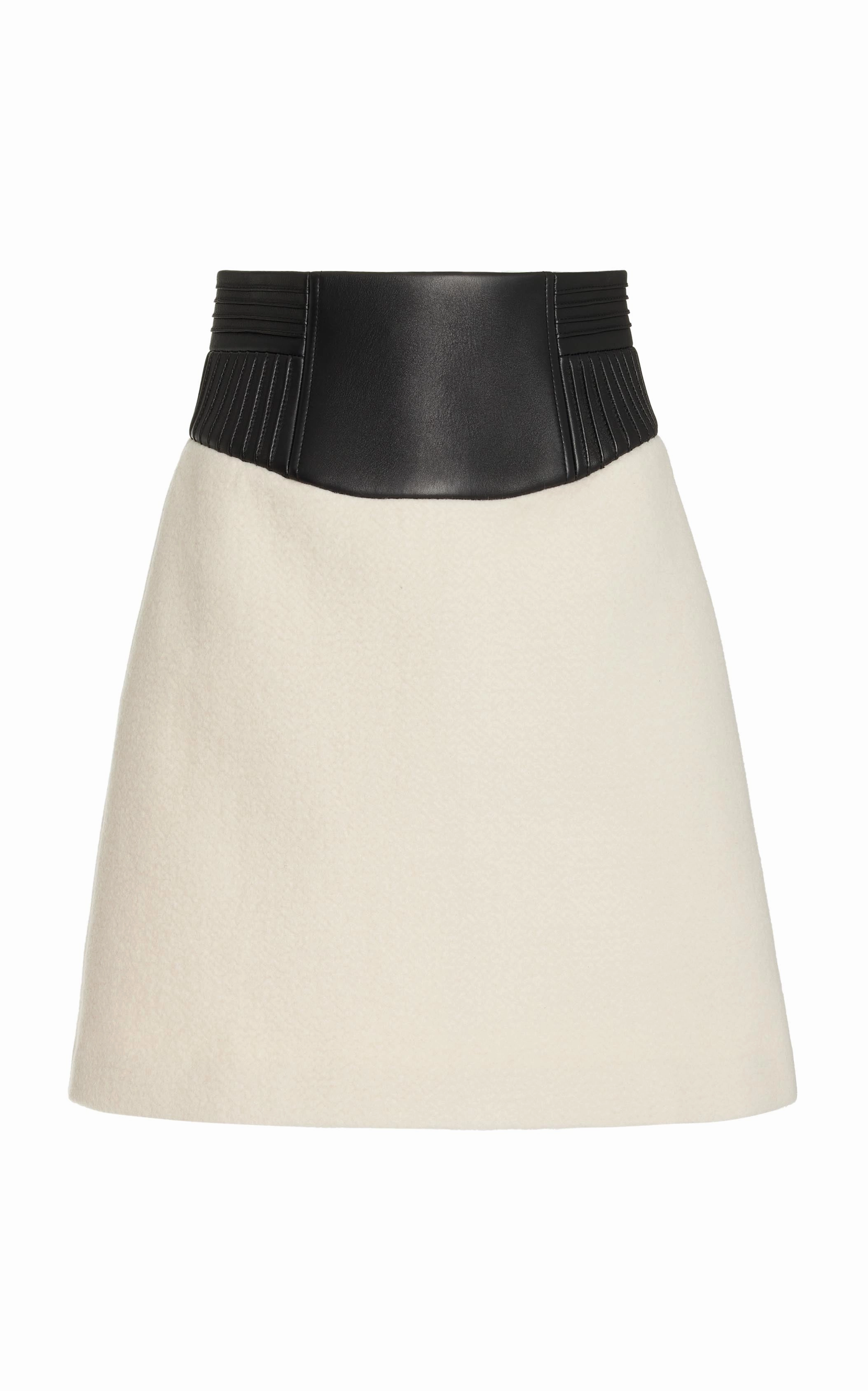 Relaxed Motion Felix Mini Skirt in Ivory Double-Face Recycled Cashmere Felt with Nappa Leather Waistband
