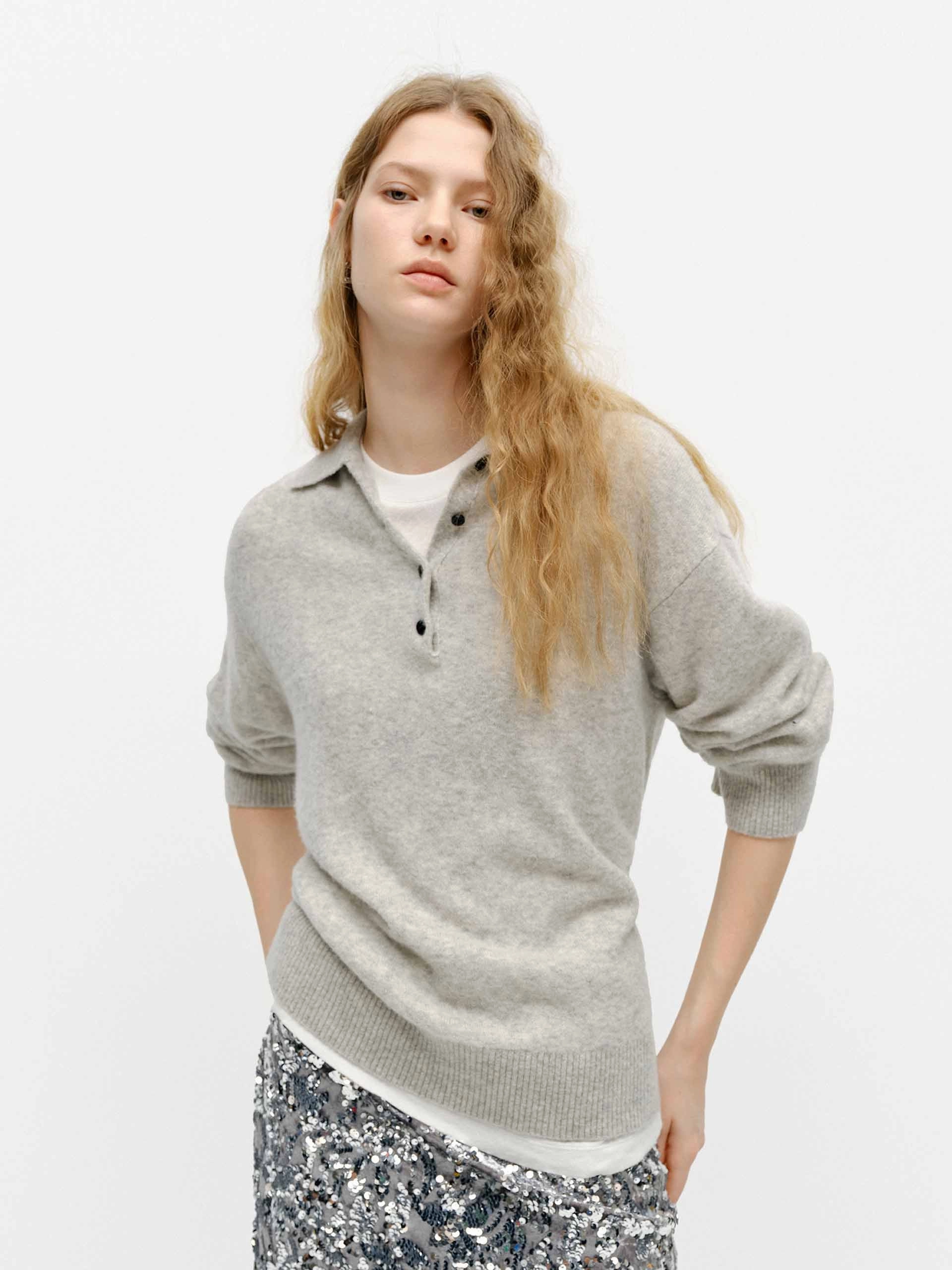 Polo Collar Loose Sweater Comfy Knit Layer Versatile knitwear
