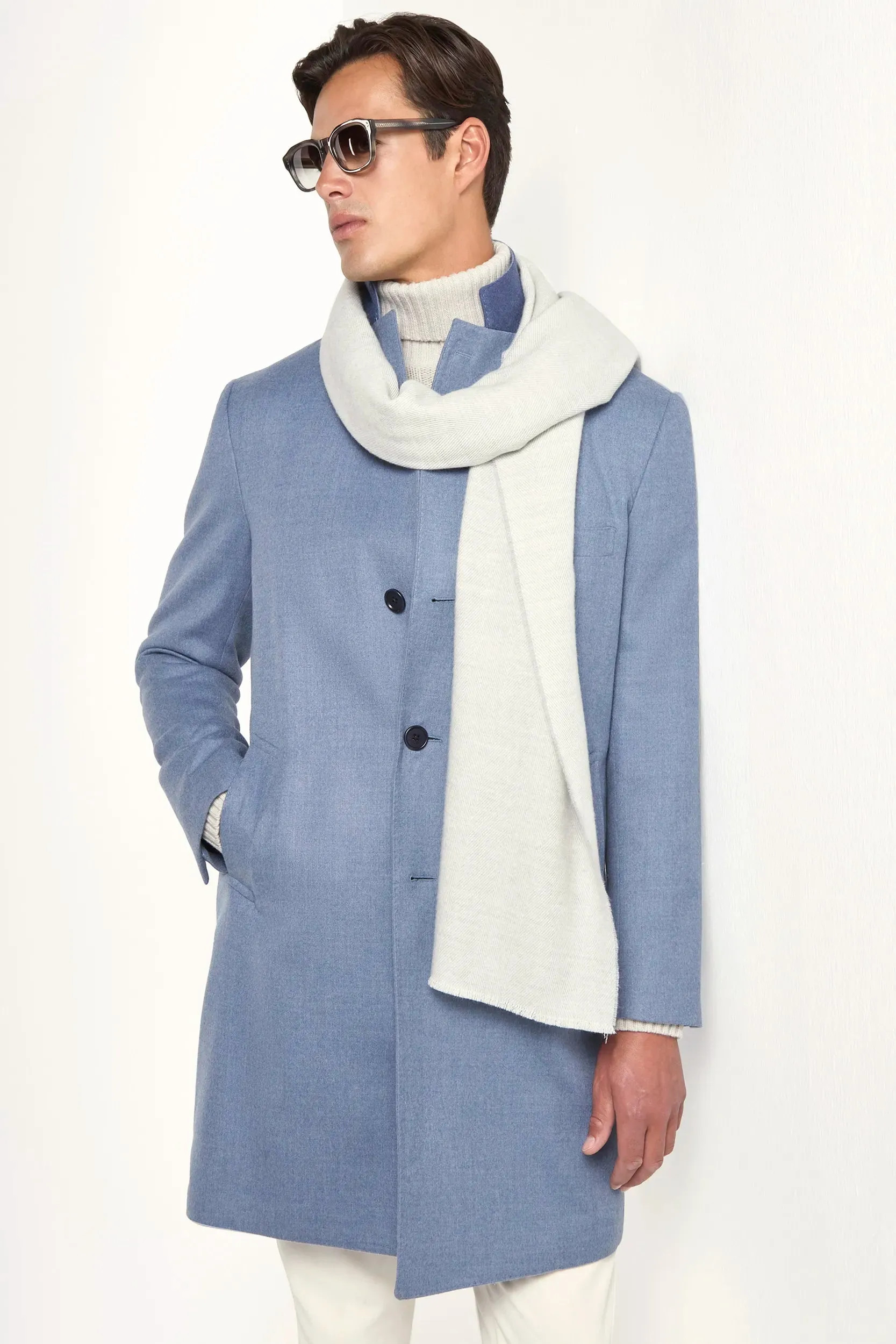 Dusty blue overcoat - Made in Italy OdorControl Treatment