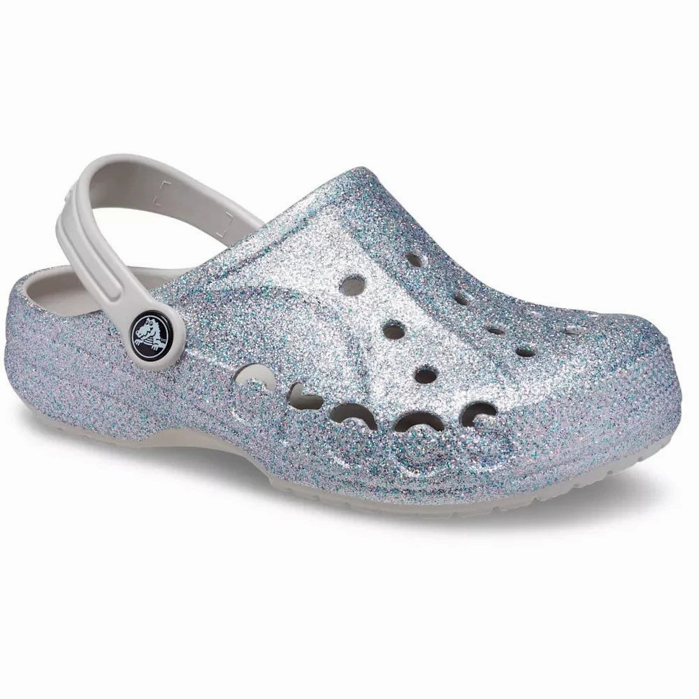 Crocs Baya Clog Kids  Silver Glitter Croslite Slip-On Casual Shoes GBO332 Slip On Silhouette