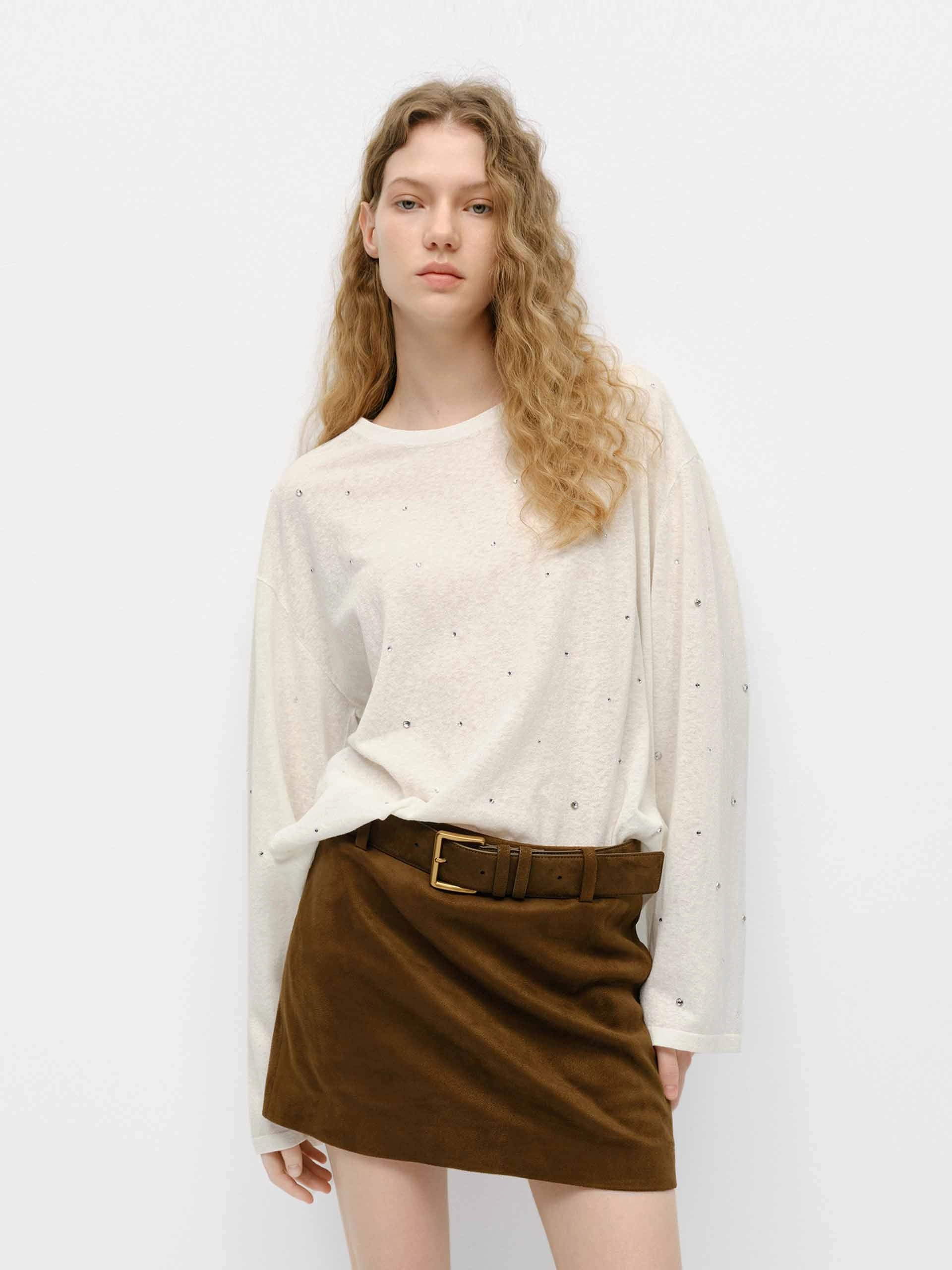 Sporty Look Simple Warmth Crystal Detail Knitted Sweater