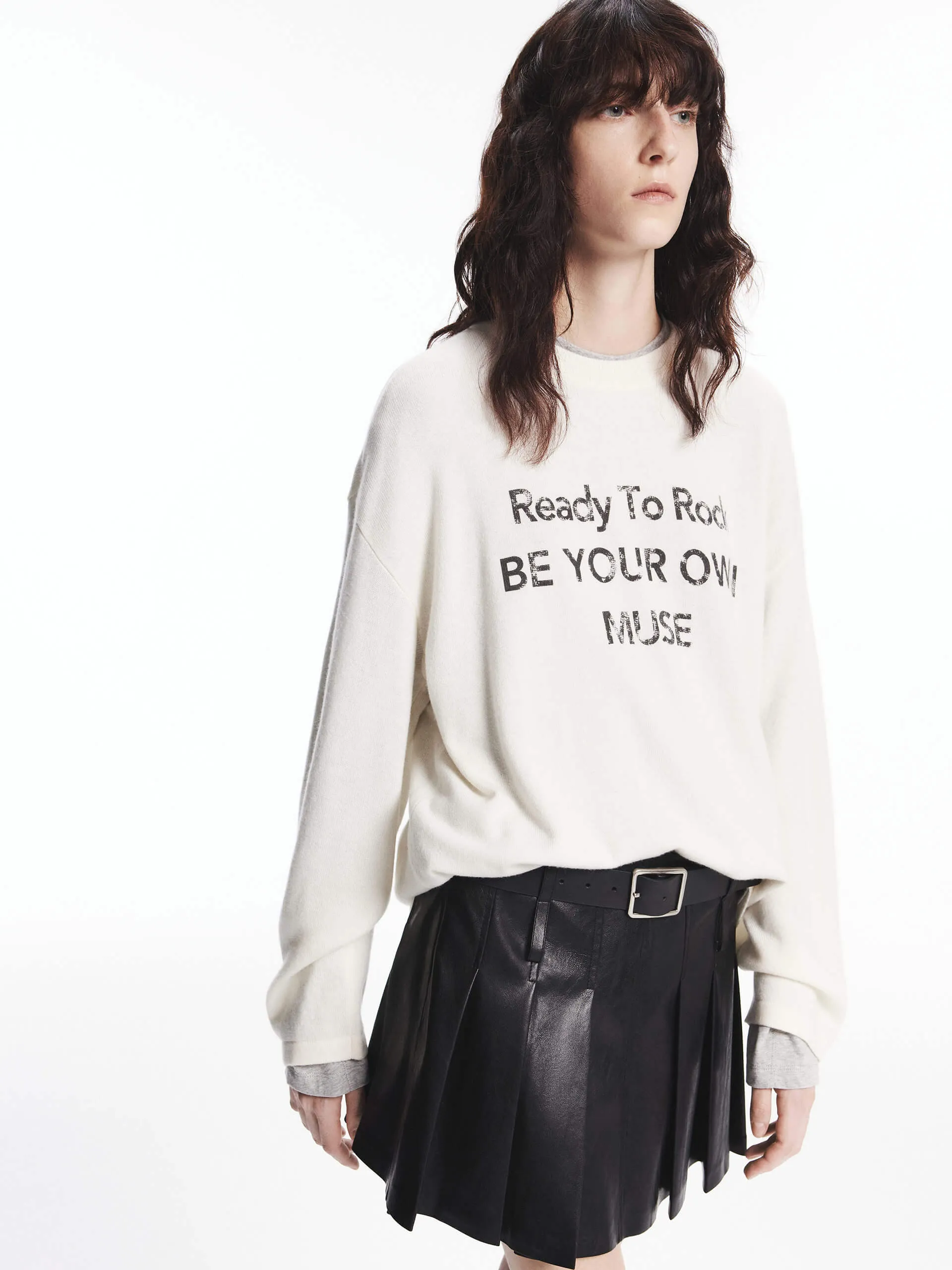 Ribbed Hem Detailing Front Letter Loose Sweater