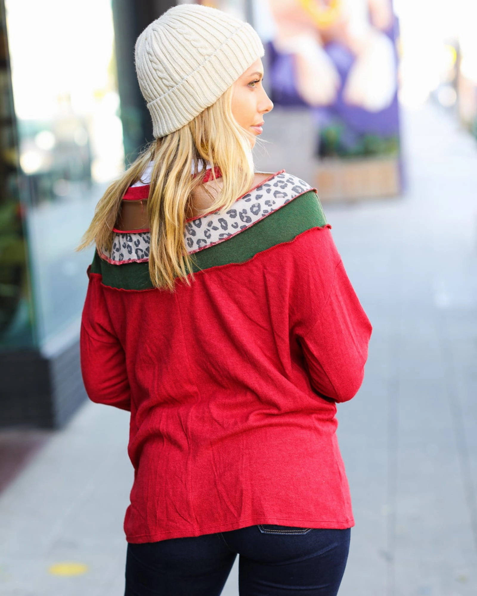 Christmas Red Terry Hacci Color Block Pullover | red Situation Thermal regulation