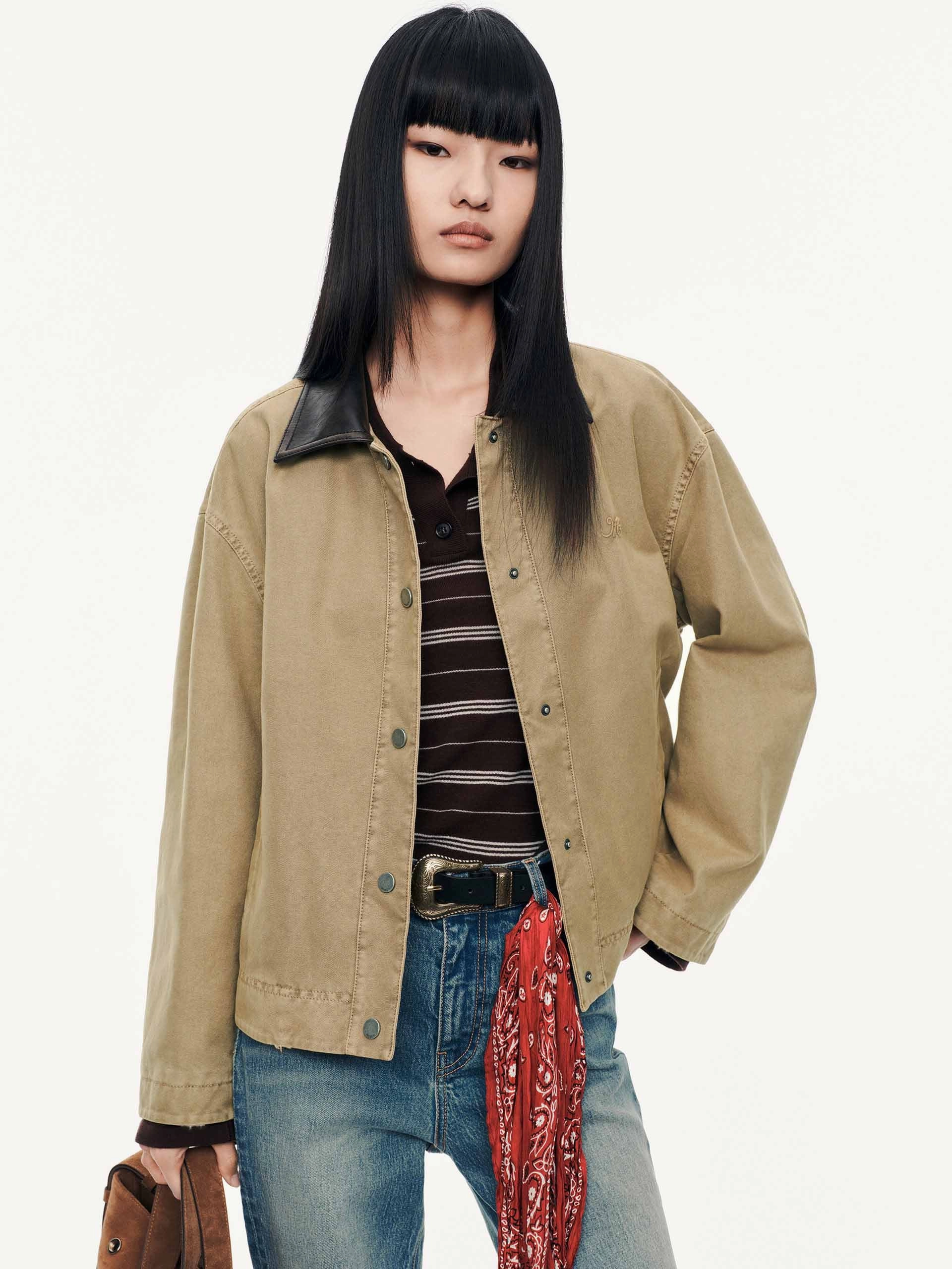 Contrast Collar Cotton Coat Soft Fleece Interior Stain Resistant Material