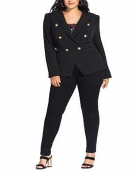 City Chic Women's Plus Rock Royalty Double Breasted Evening Jacket Black Size 24W | Black Advice Everyday Jacket