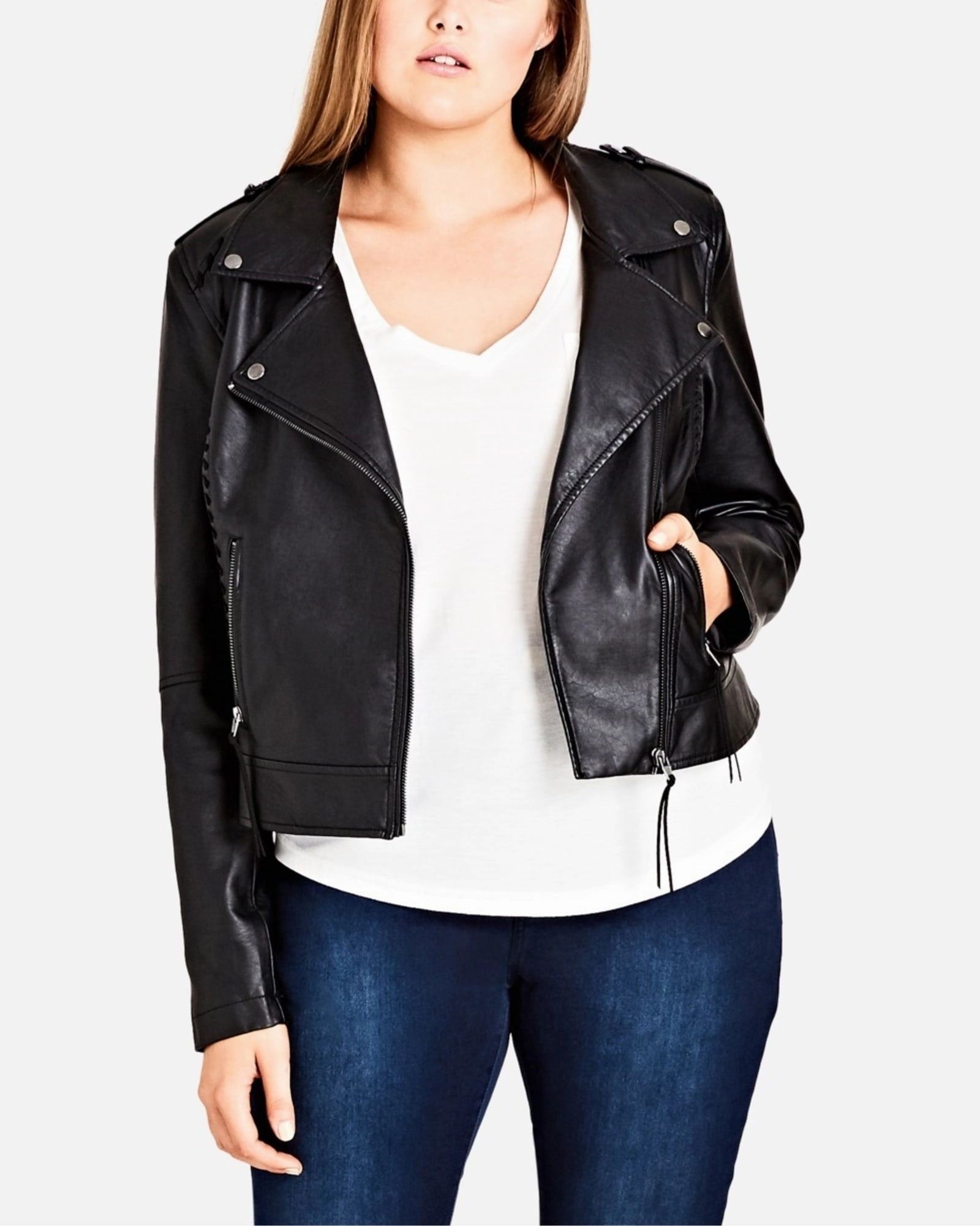 City Chic Women's Trendy Plus Size Biker Jacket Black Size Petite Small | Black New Year's heirloom