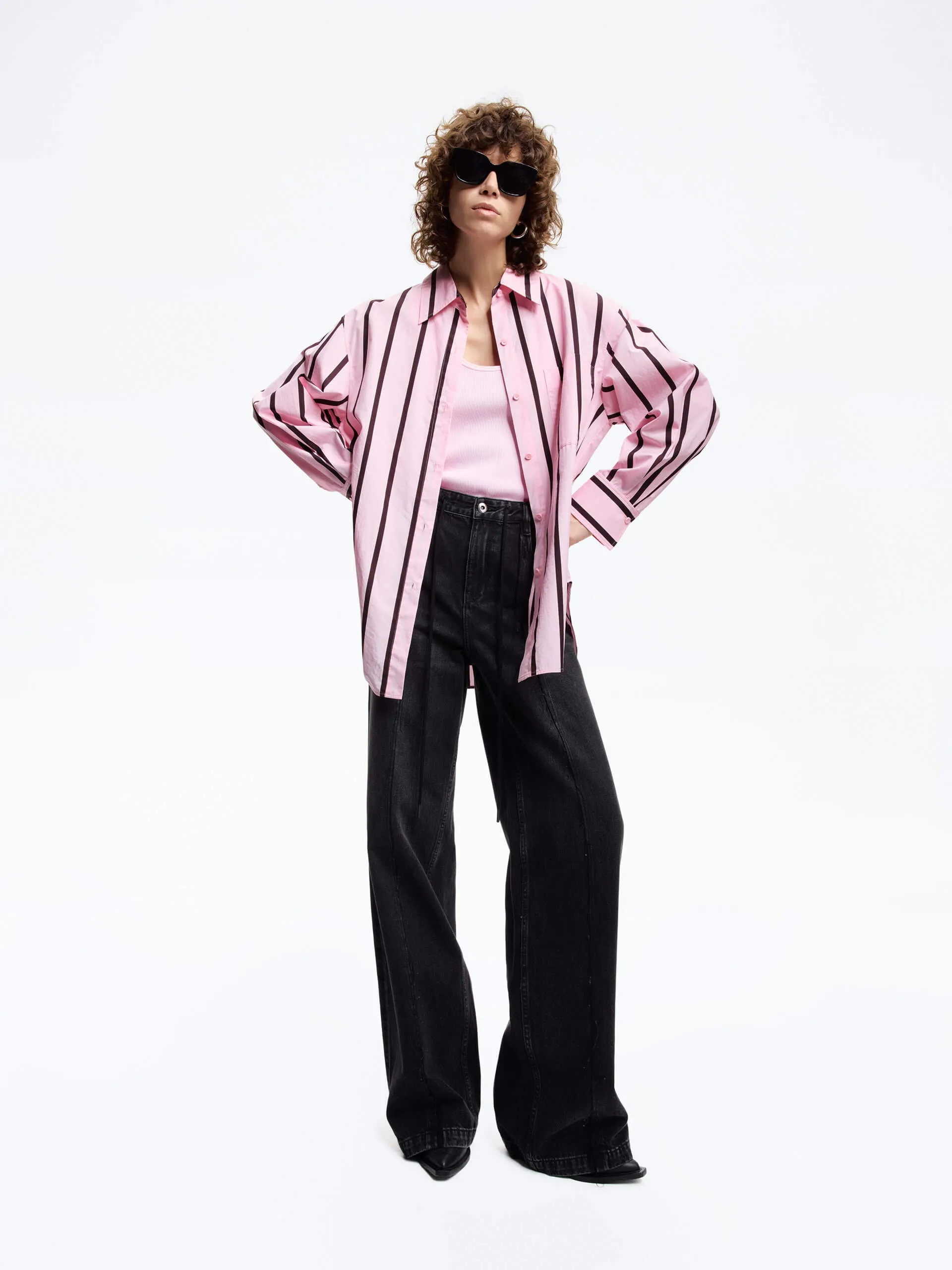 Cotton Poplin Striped Shirt Clean Edge Trim Seasonal Style