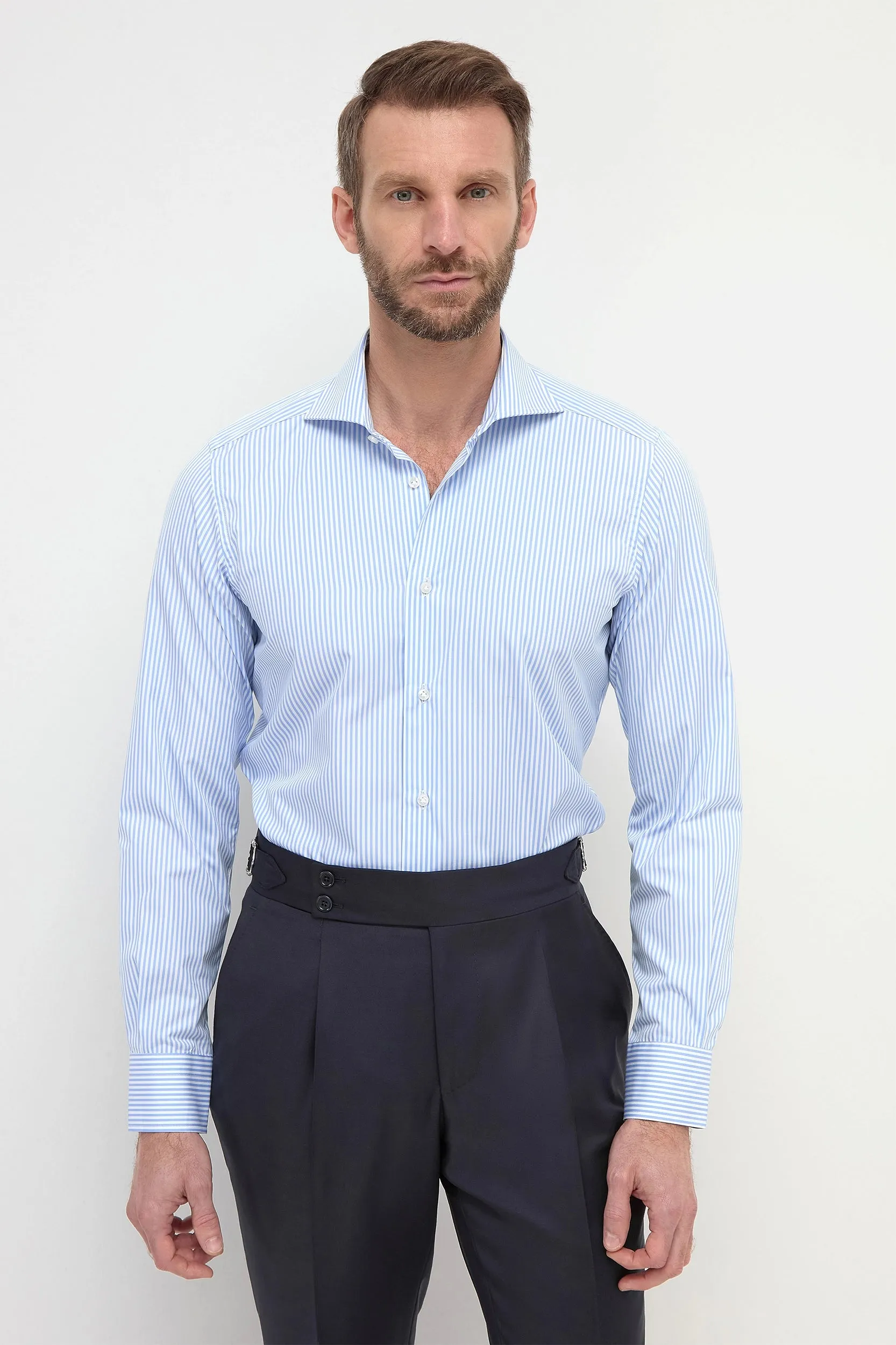 Workwear Option Evening Elegance Light Blue Striped Shirt - Made in Italy