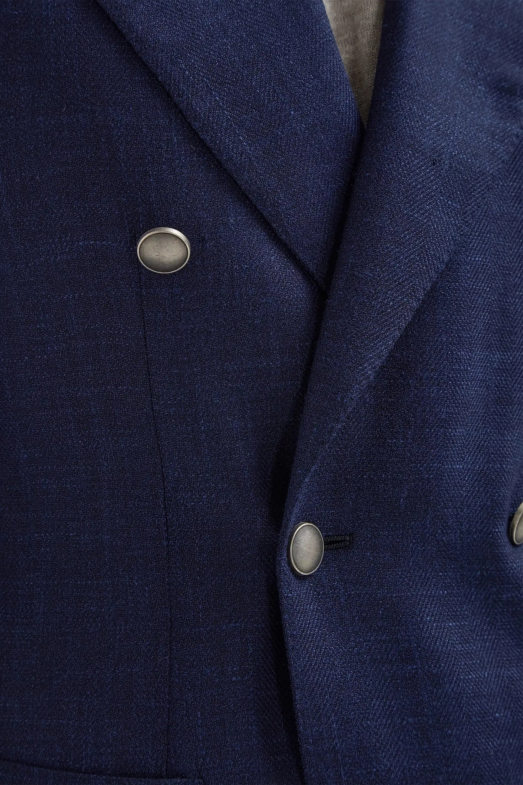 Full Length Zipper Rain Shield Blue herringbone double breasted jacket - Made in Italy