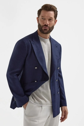 Collar Options Blue herringbone double breasted jacket - Made in Italy