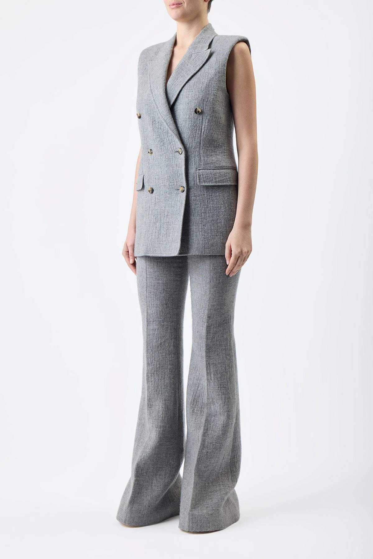 Modern Cut Dapper Appeal Mayte Vest in Light Grey Melange Cashmere Linen