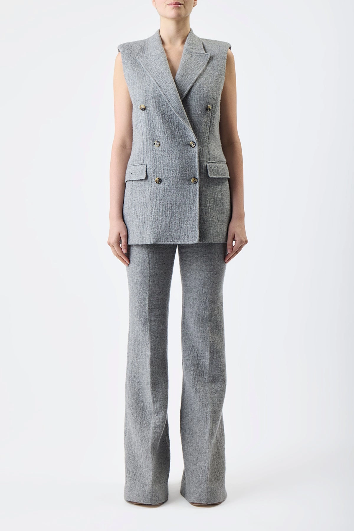 Mayte Vest in Light Grey Melange Cashmere Linen Clean Lines