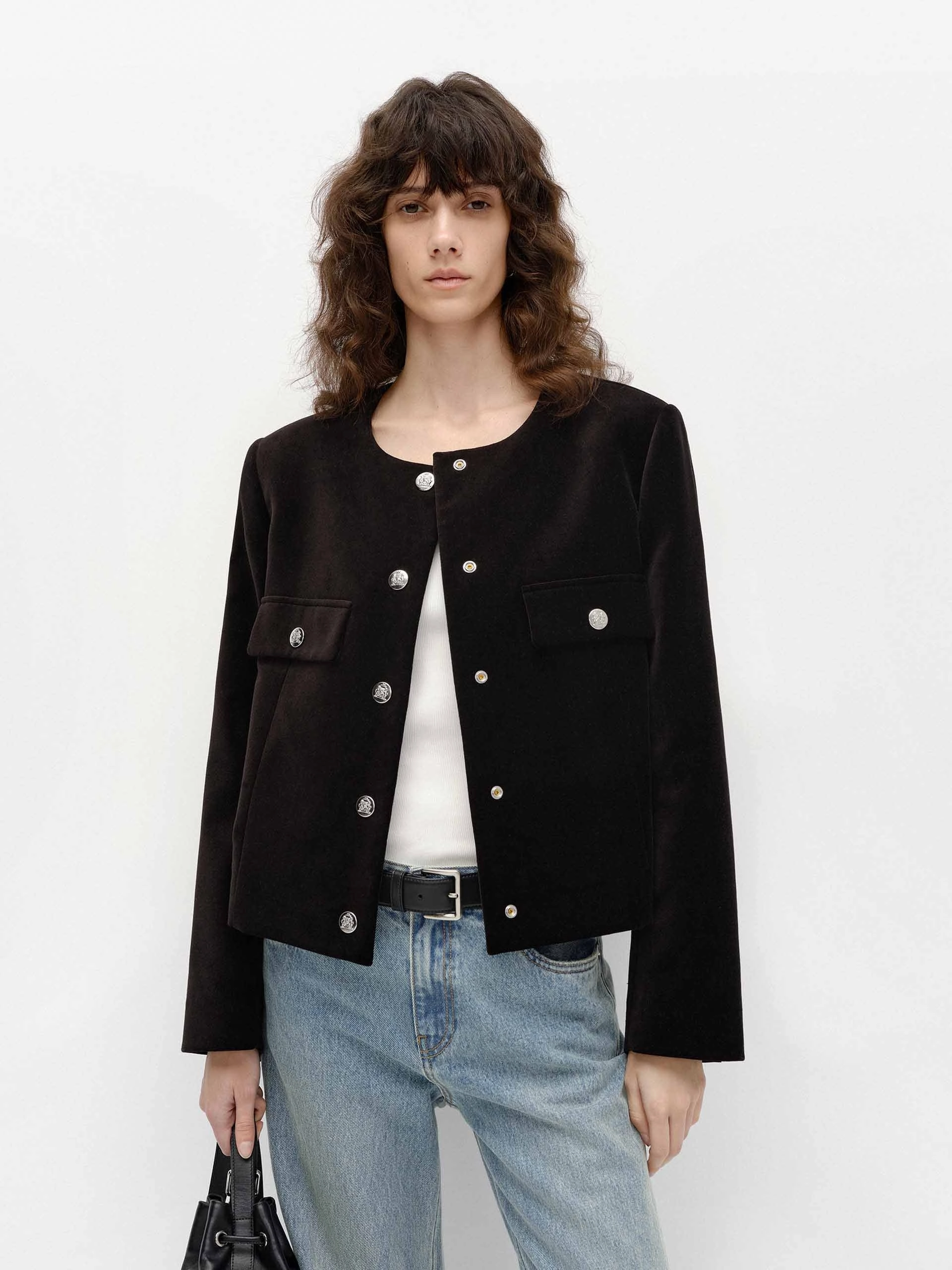 Crew Neck Cropped Coat WaterResistantCoating HybridLayerCompatibility