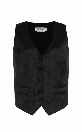 Classic Wear Coleridge Vest in Black Virgin Wool Silk with Linen