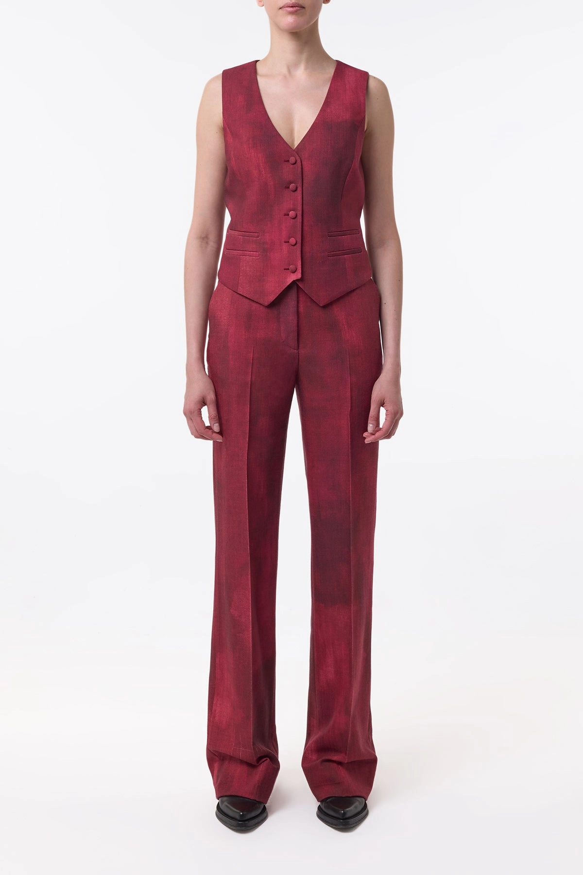 Coleridge Vest in Bordeaux Virgin Wool Business Chic