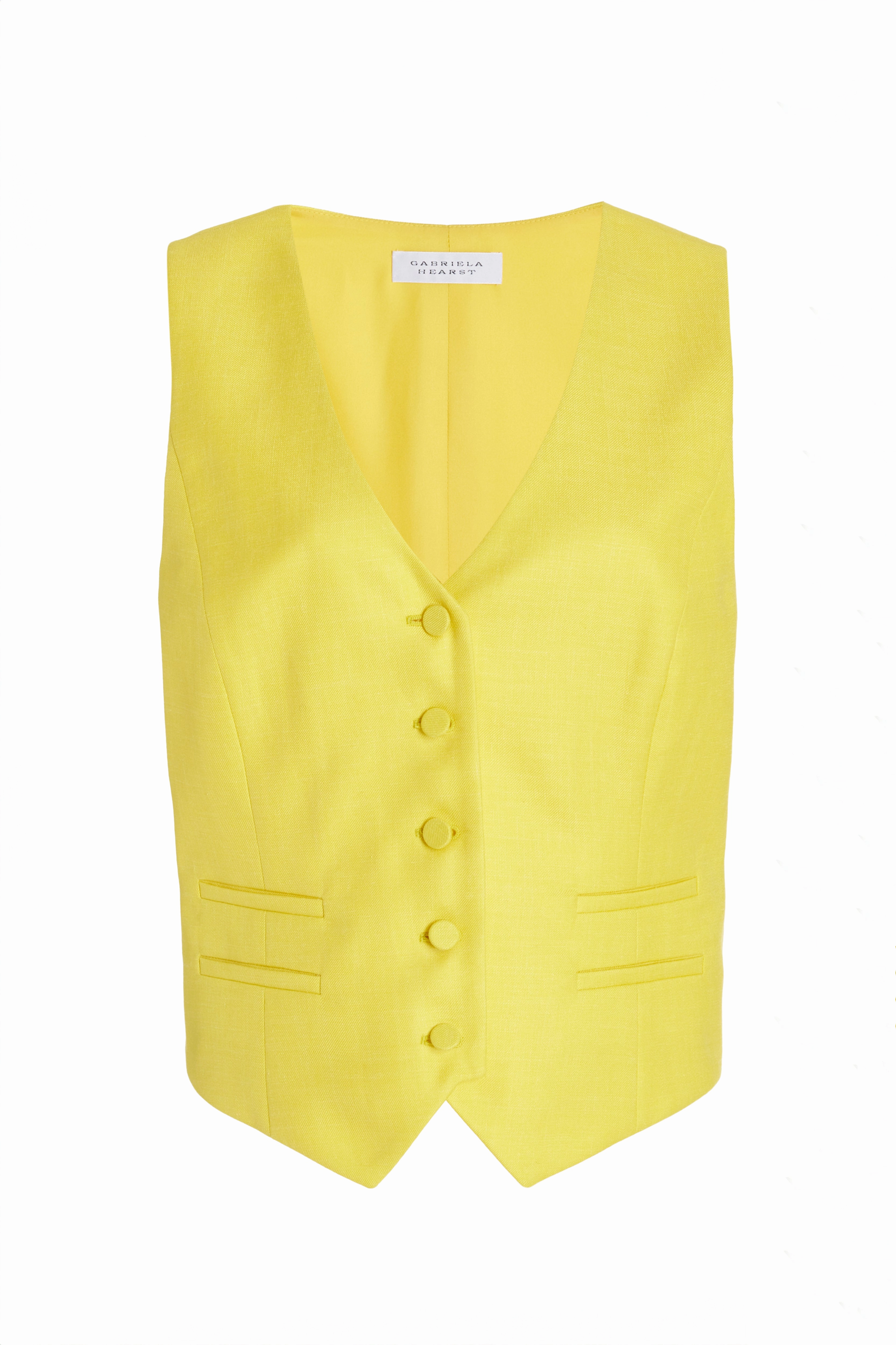 Business Comfort Smart Style Wear Coleridge Vest in Cadmium Yellow Virgin Wool and Silk Linen Twill