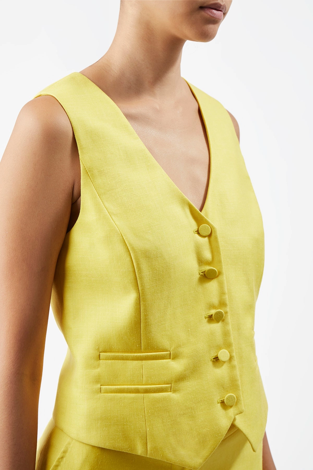 Coleridge Vest in Cadmium Yellow Virgin Wool and Silk Linen Twill Workday Essential Timeless Tailoring