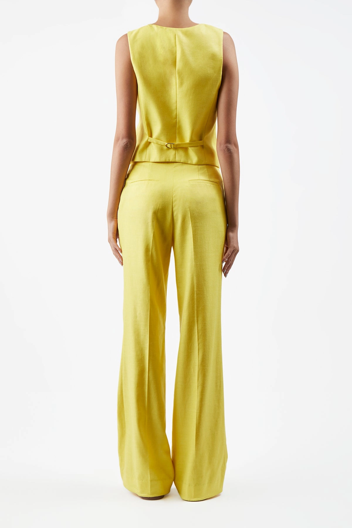 Coleridge Vest in Cadmium Yellow Virgin Wool and Silk Linen Twill Flattering Business Wear Workwear Essential